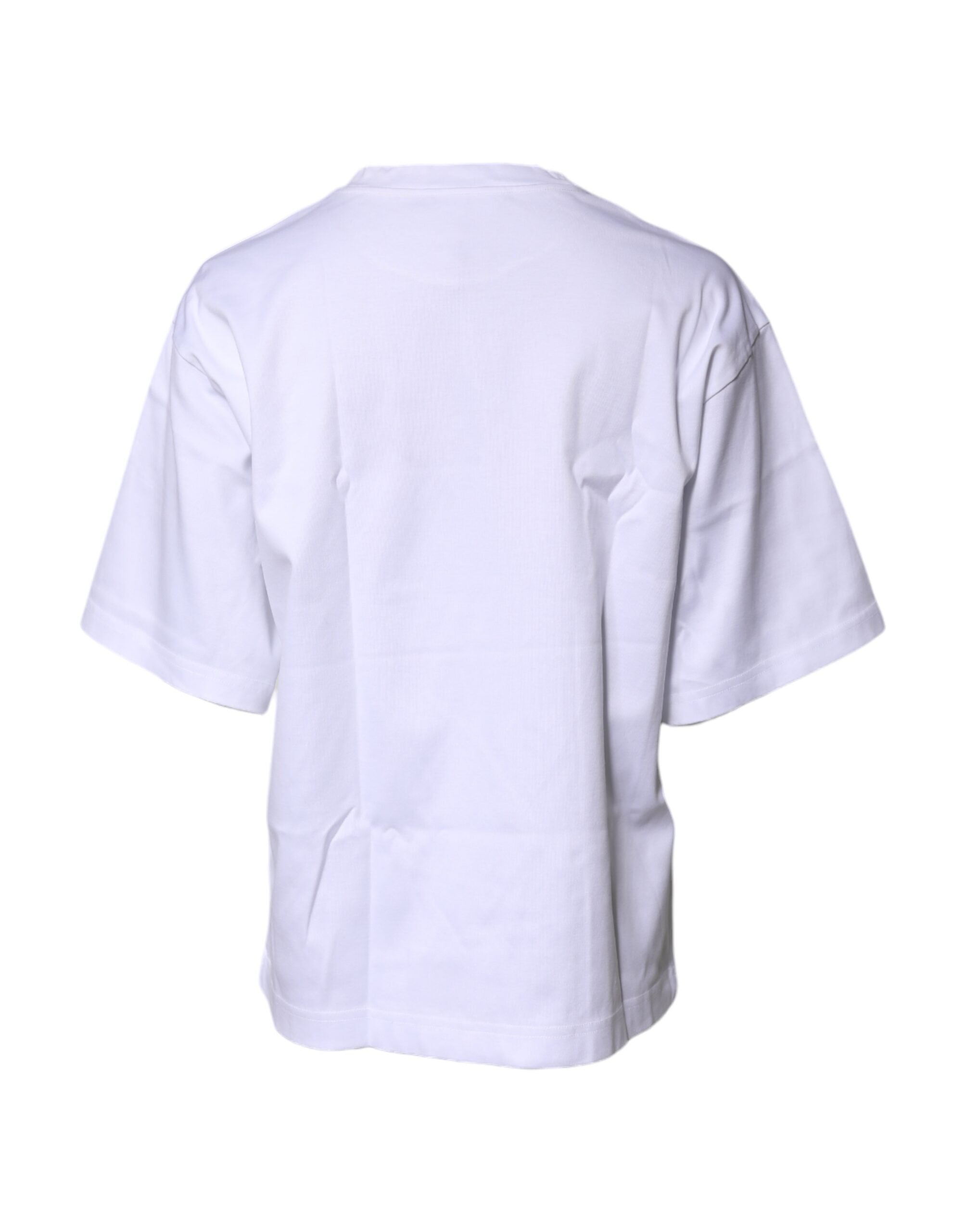 White Printed Cotton Round Neck Top T-shirt