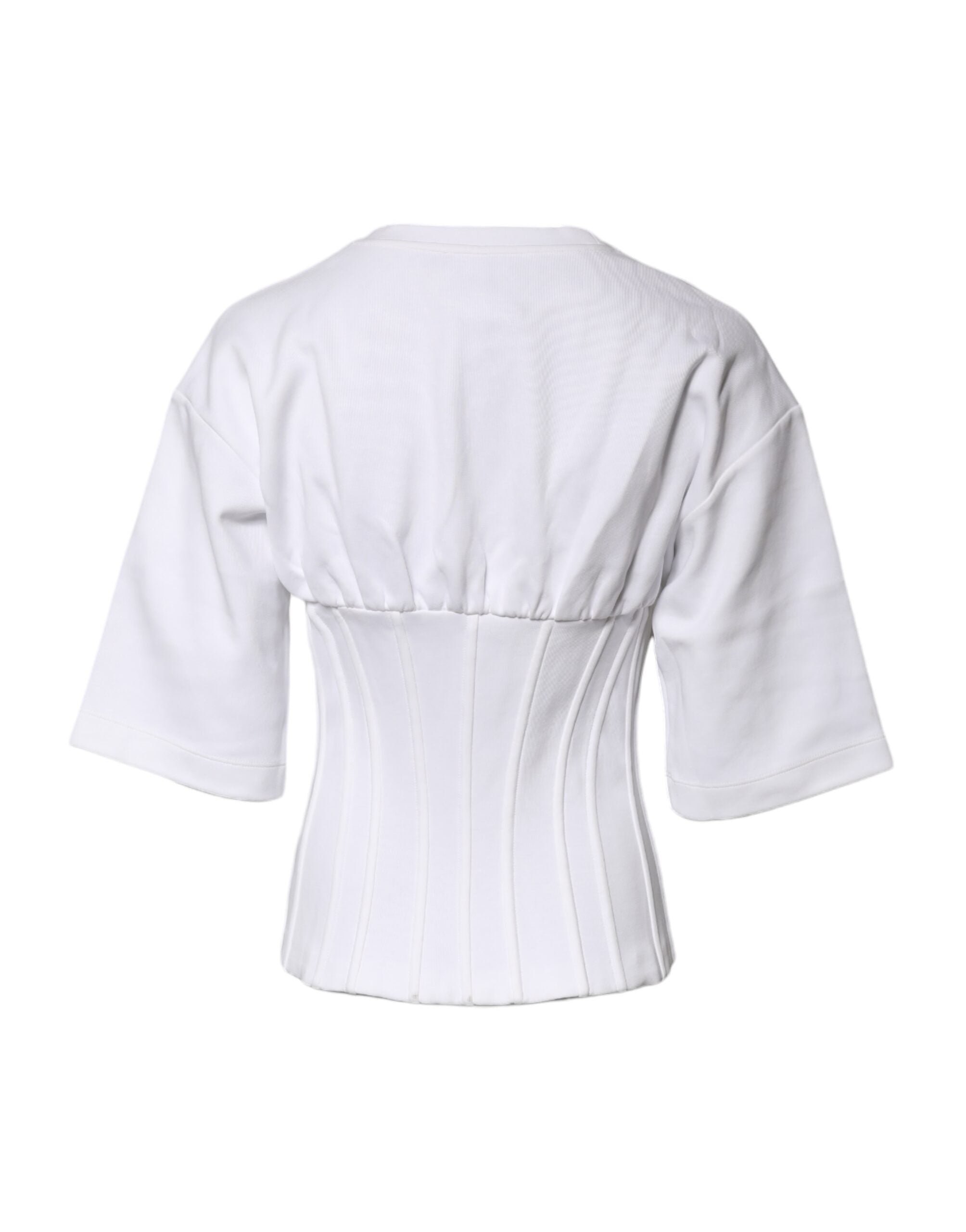 White Cotton Blend 3/4 Sleeves Blouse Top