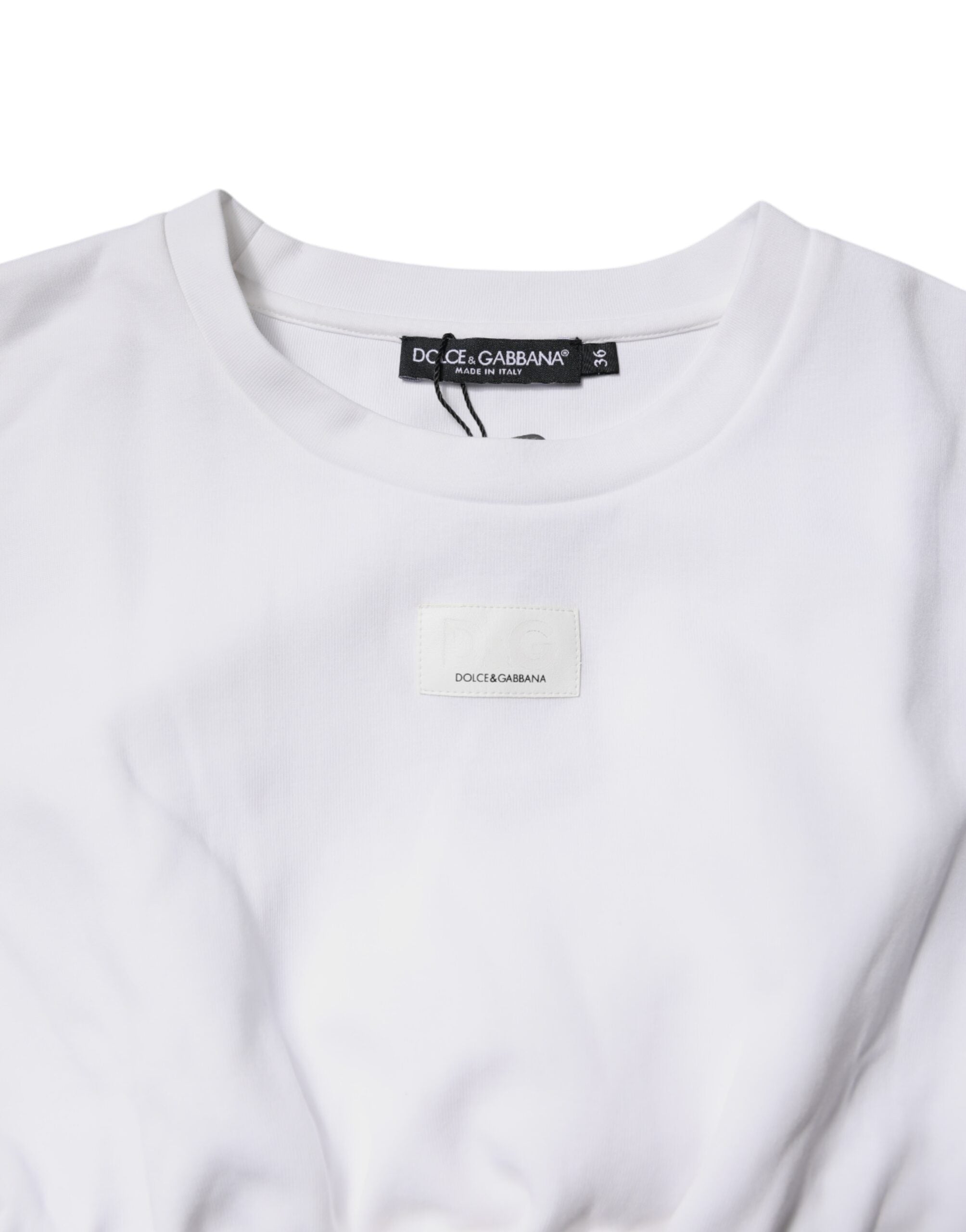 White Cotton Blend 3/4 Sleeves Blouse Top