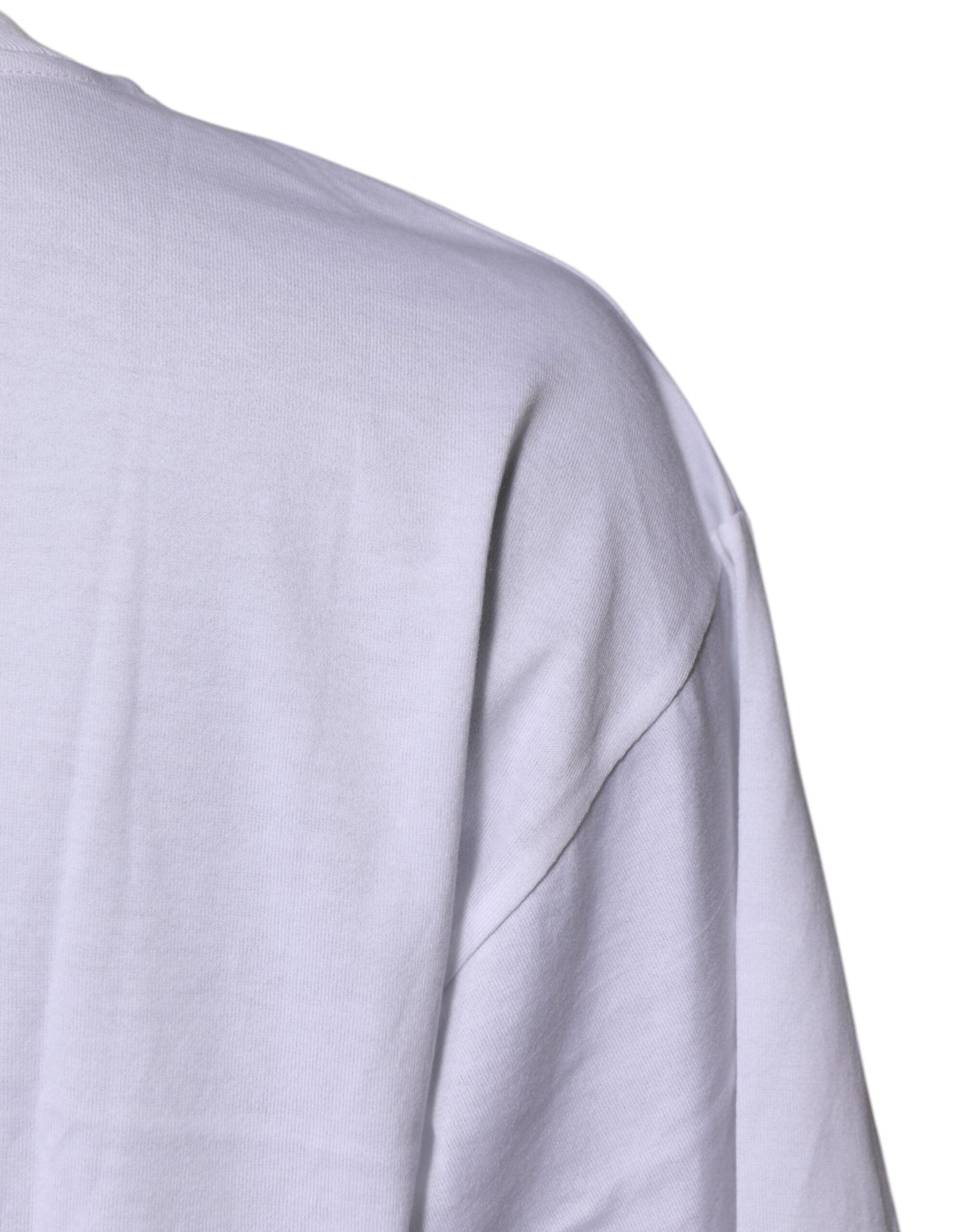 White Printed Round Neck Top Cotton T-shirt