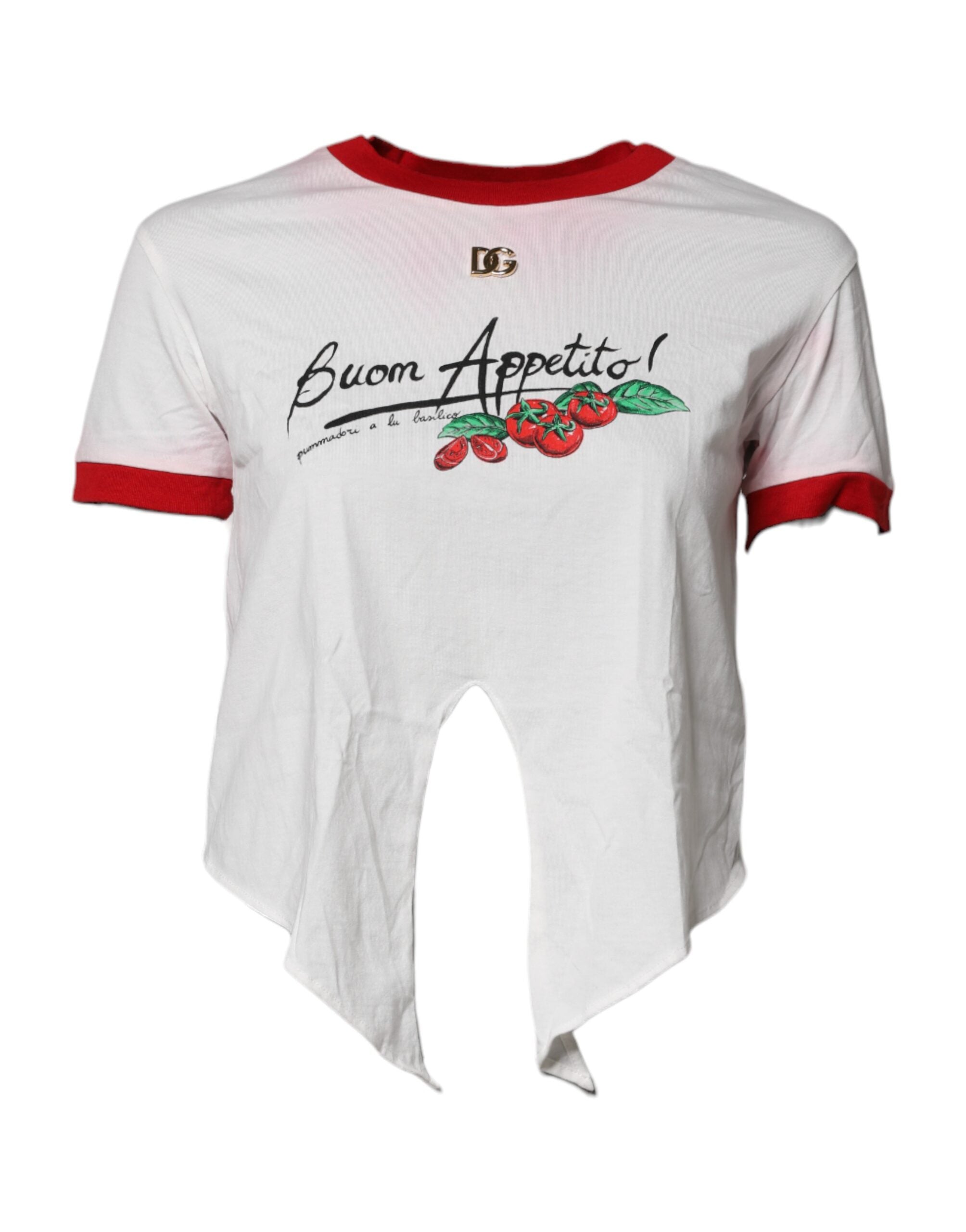 White Printed Round Neck Cropped Top T-shirt