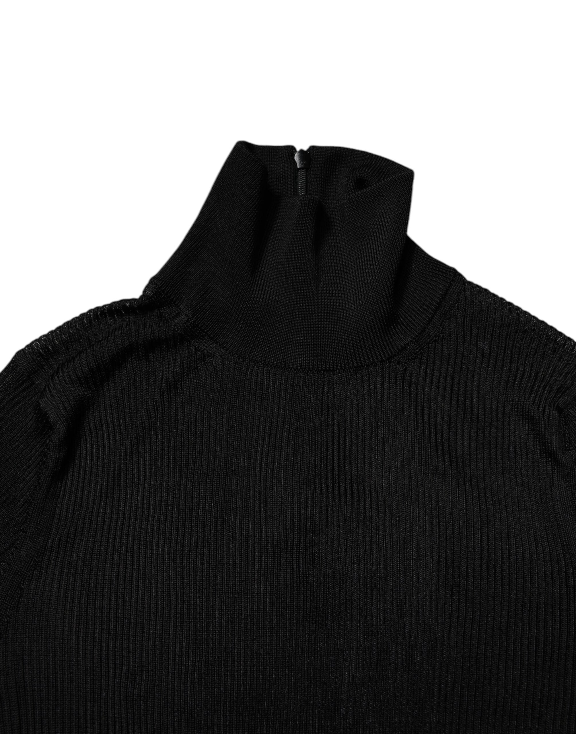 Black Knit Long Sleeves Turtleneck Slim Top