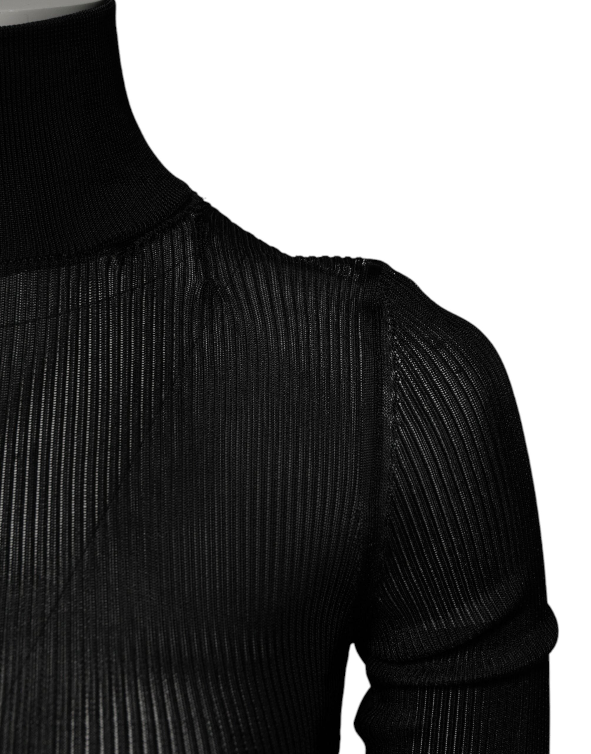 Black Knit Long Sleeves Turtleneck Slim Top
