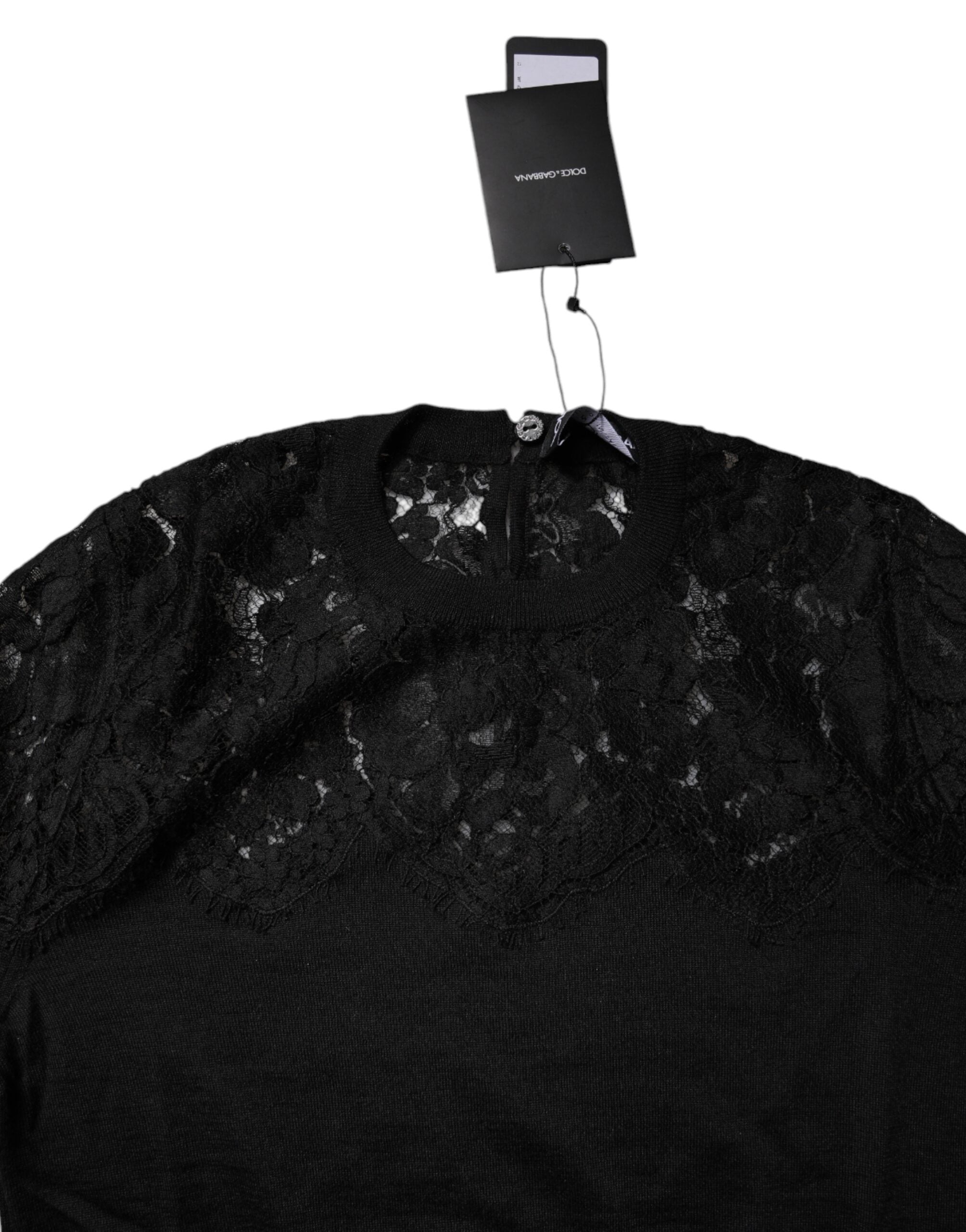 Black Floral Lace Long Sleeves Blouse Top