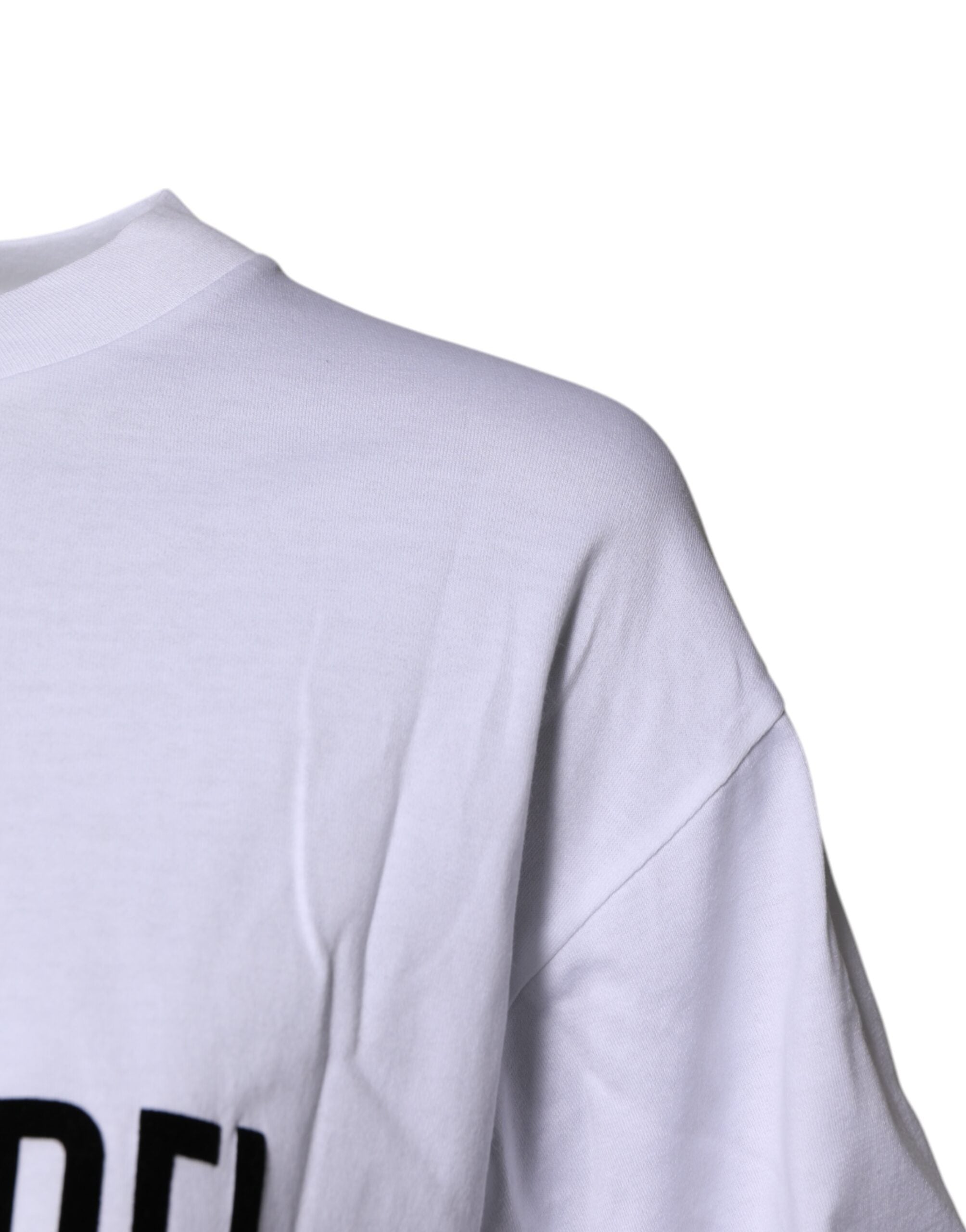 White Printed Round Neck Top Cotton T-shirt