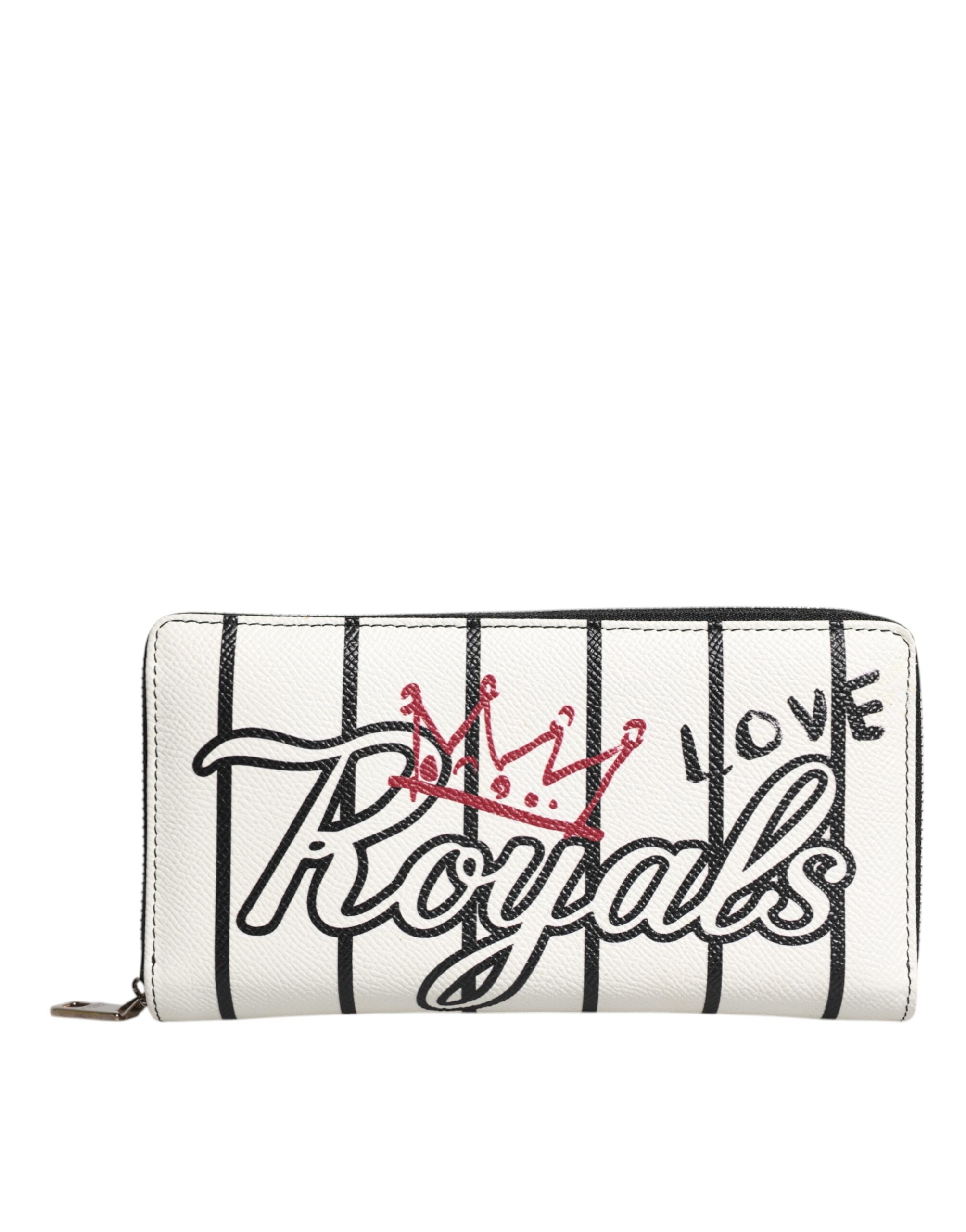 White Leather DG Crown Royals Continental Zip Around Wallet