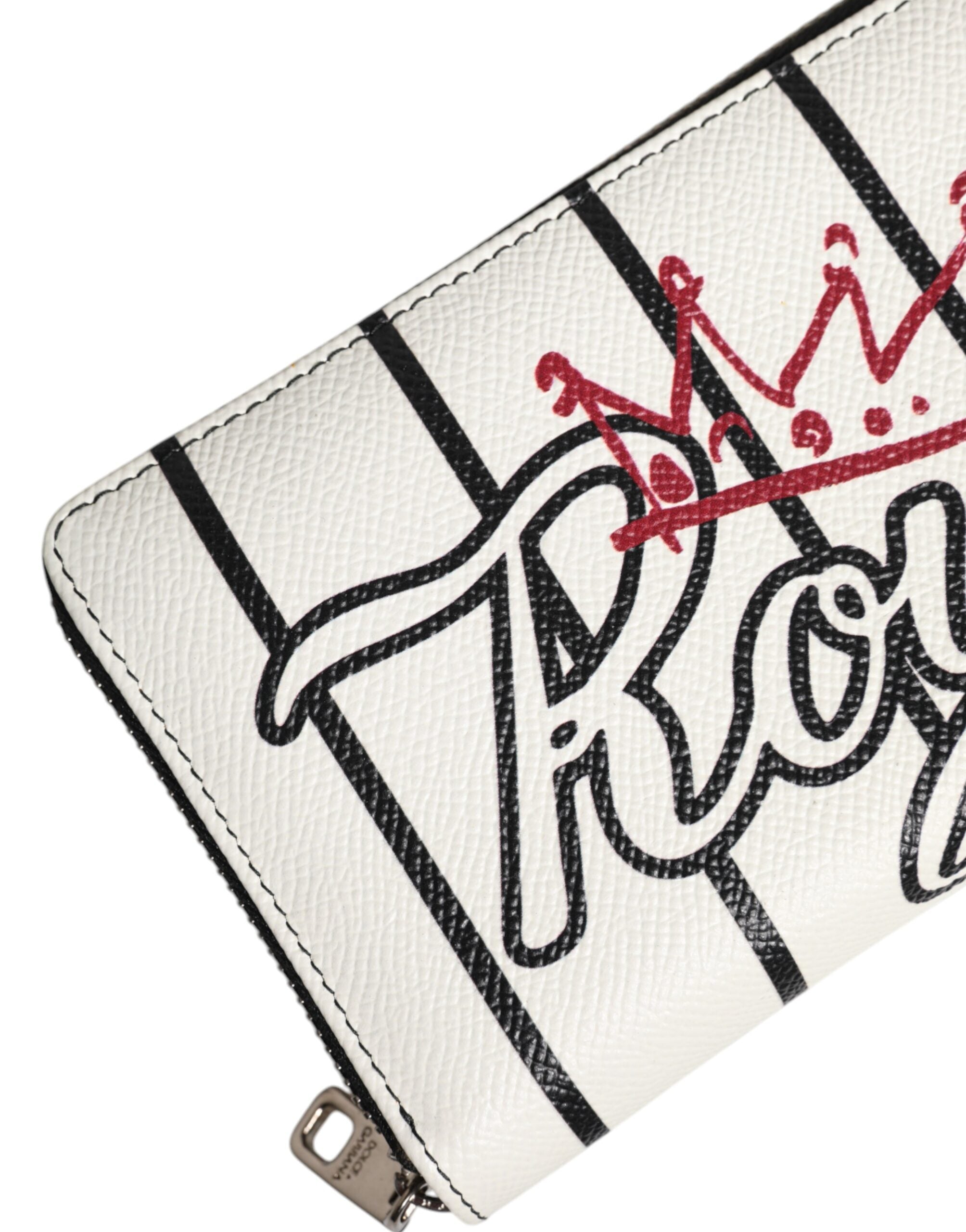 White Leather DG Crown Royals Continental Zip Around Wallet