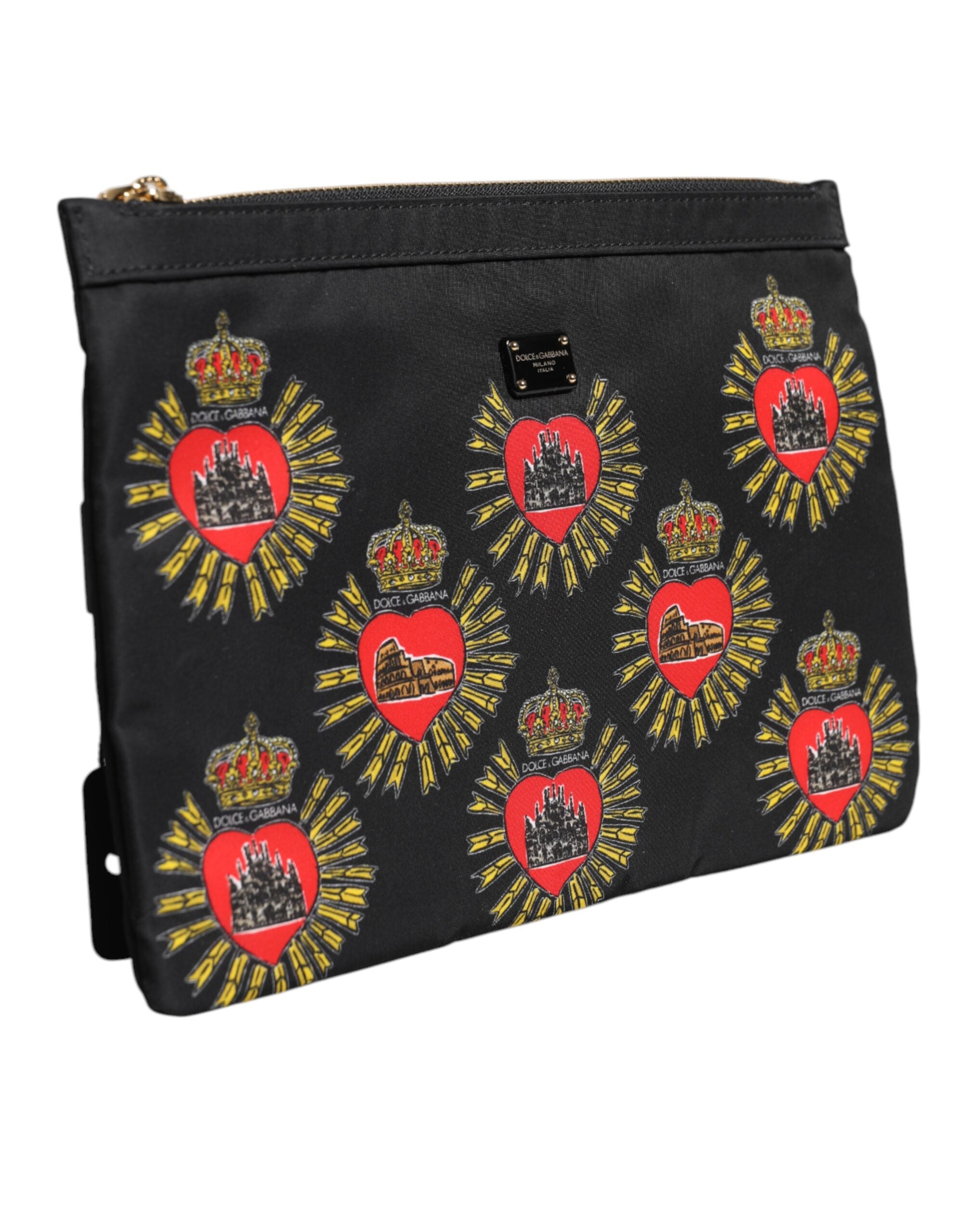 Black Red Nylon Sacred Heart Clutch Pouch Bag