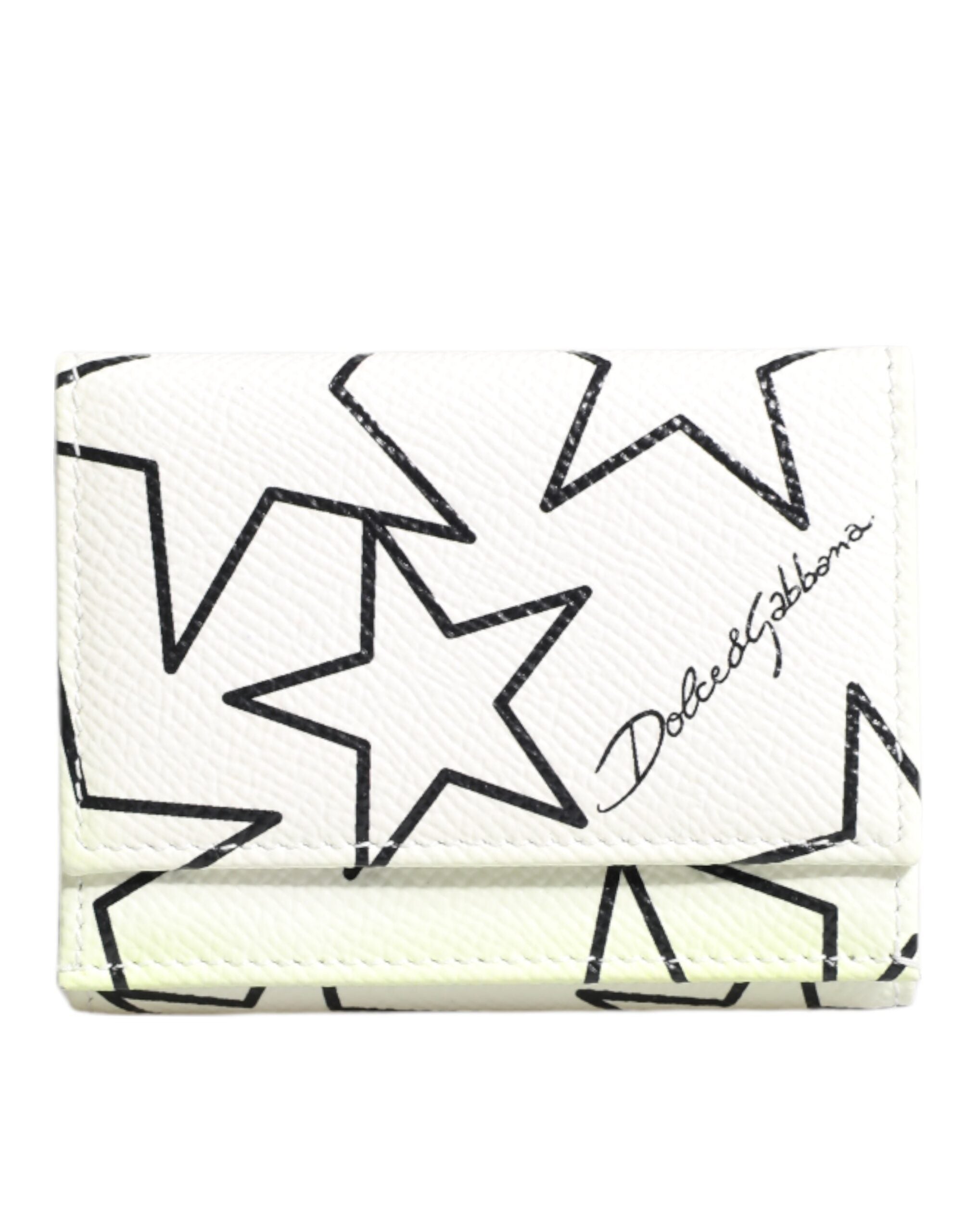 White Leather Trifold DG Star Print Card Holder Wallet