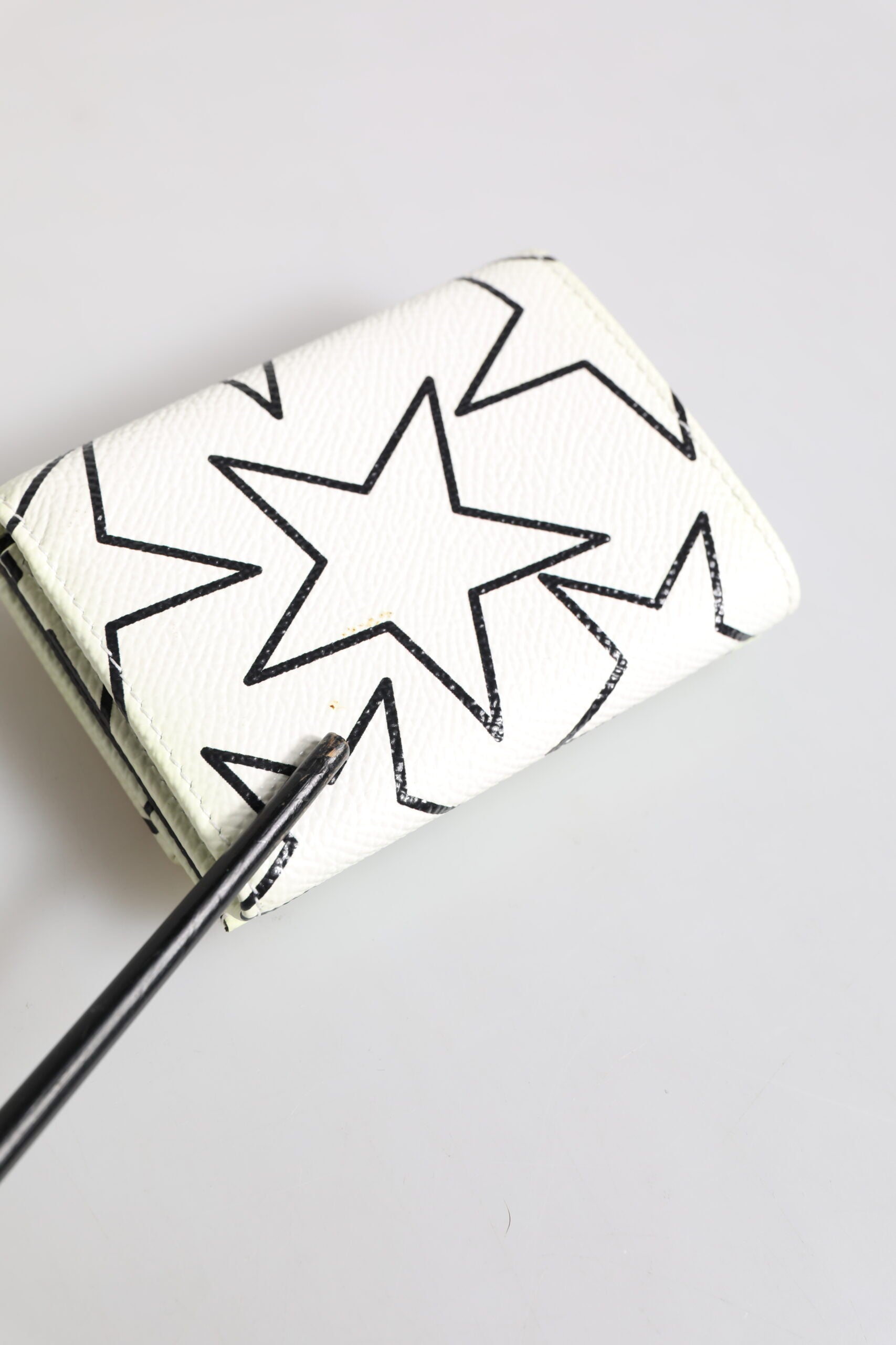 White Leather Trifold DG Star Print Card Holder Wallet