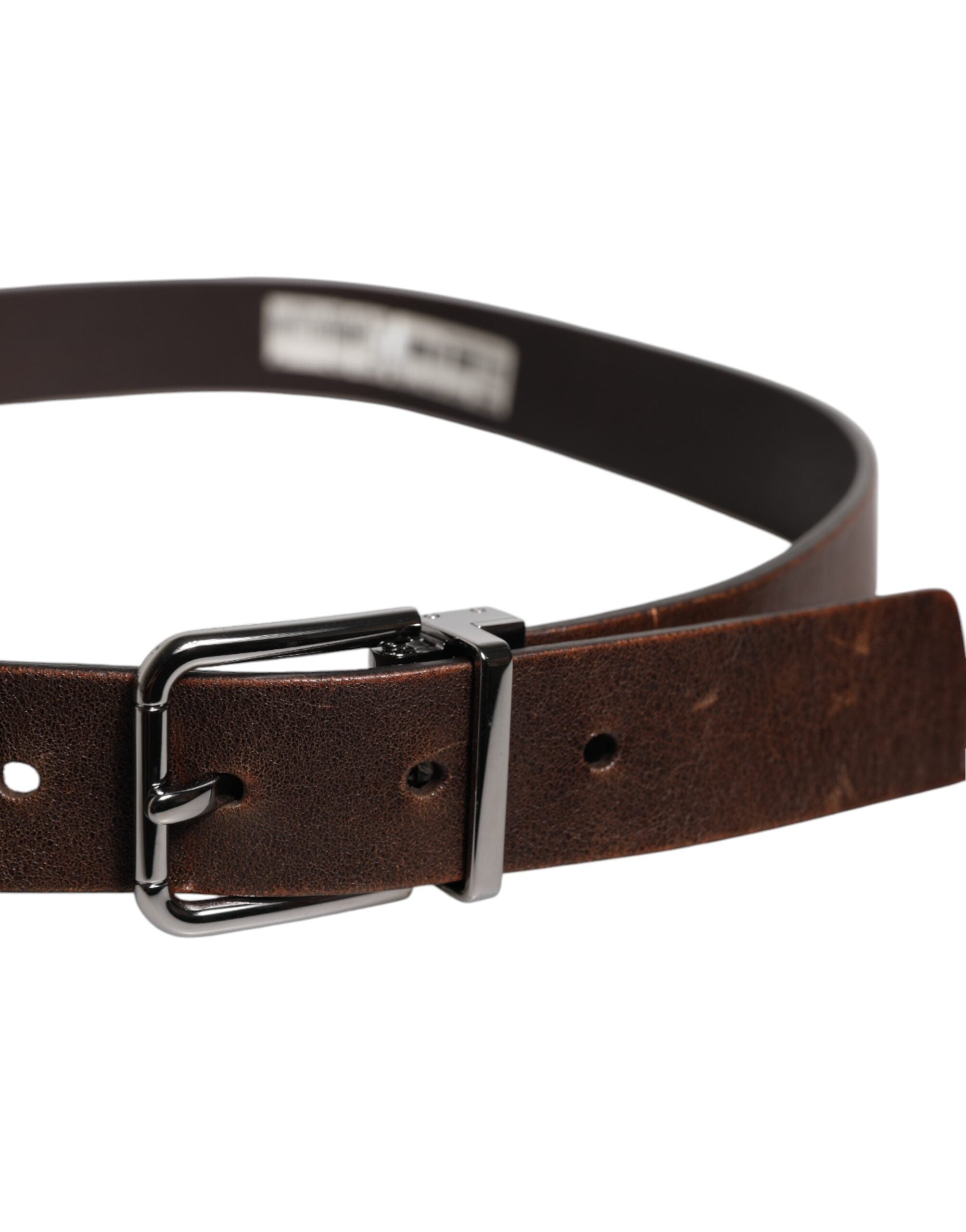 Brown Leather Classic Metal Logo Buckle Belt