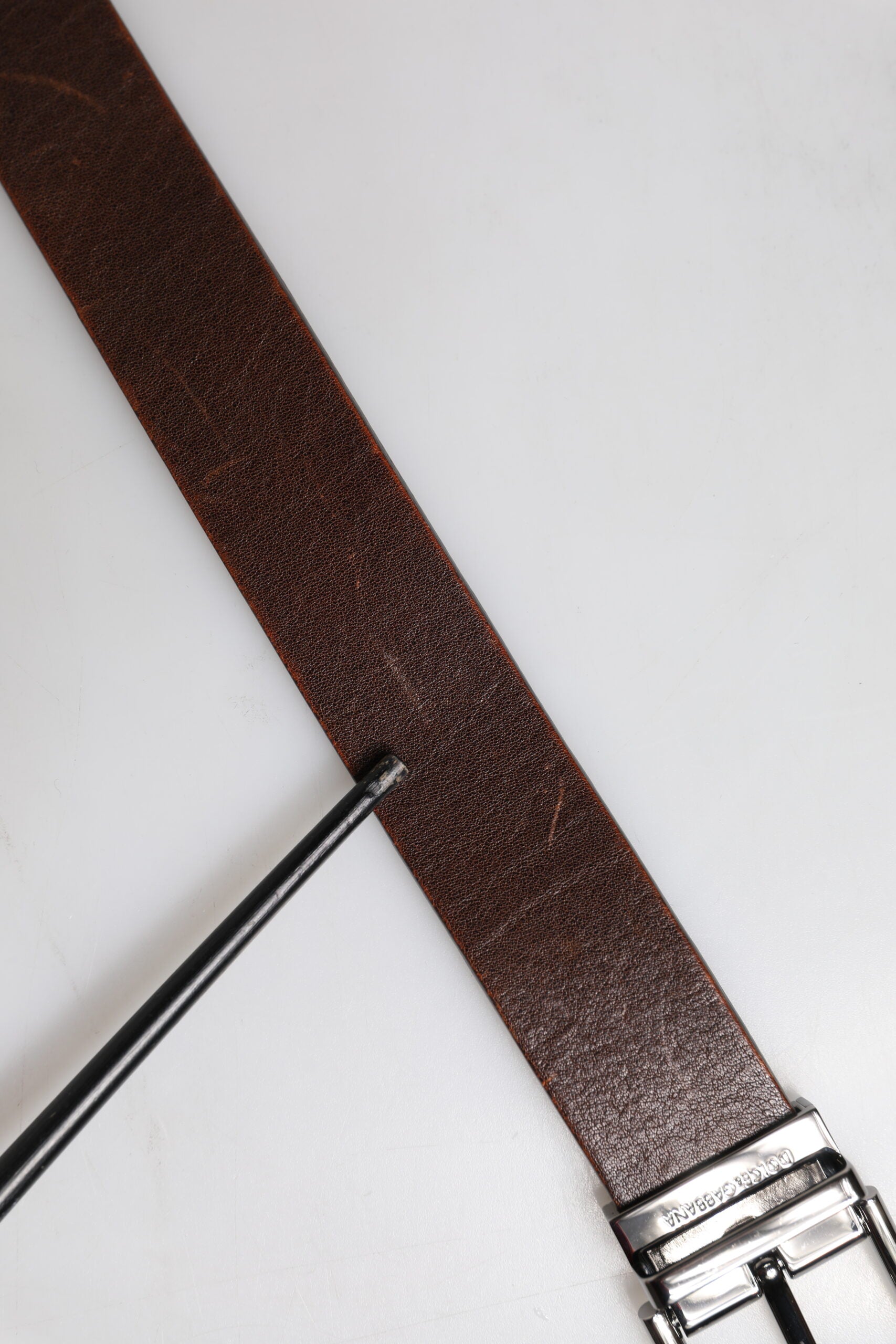 Brown Leather Classic Metal Logo Buckle Belt