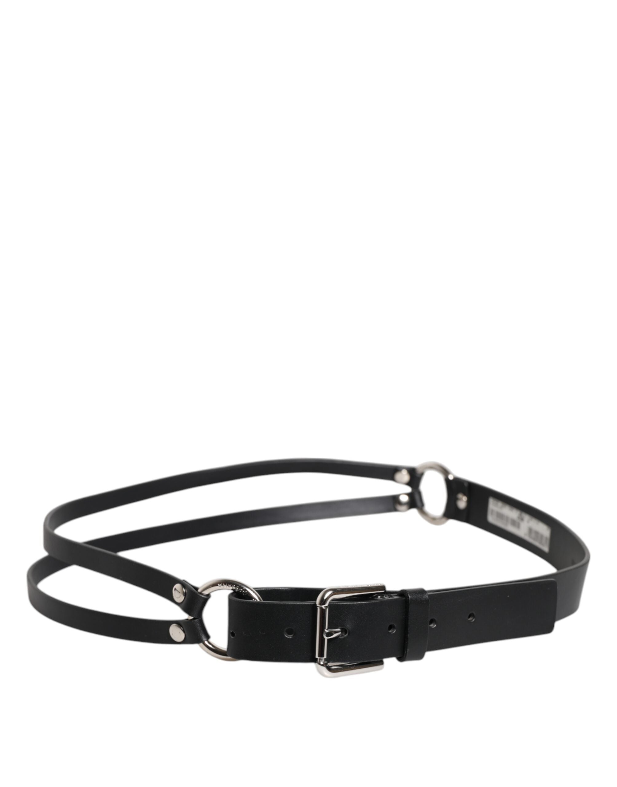 Black Leather Classic Metal Logo Buckle Belt