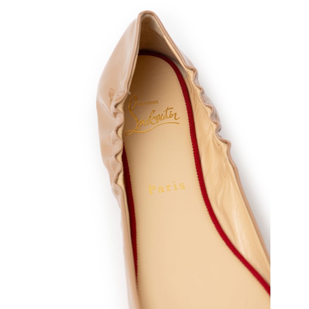 Beige Patent Leather Ballet Flats