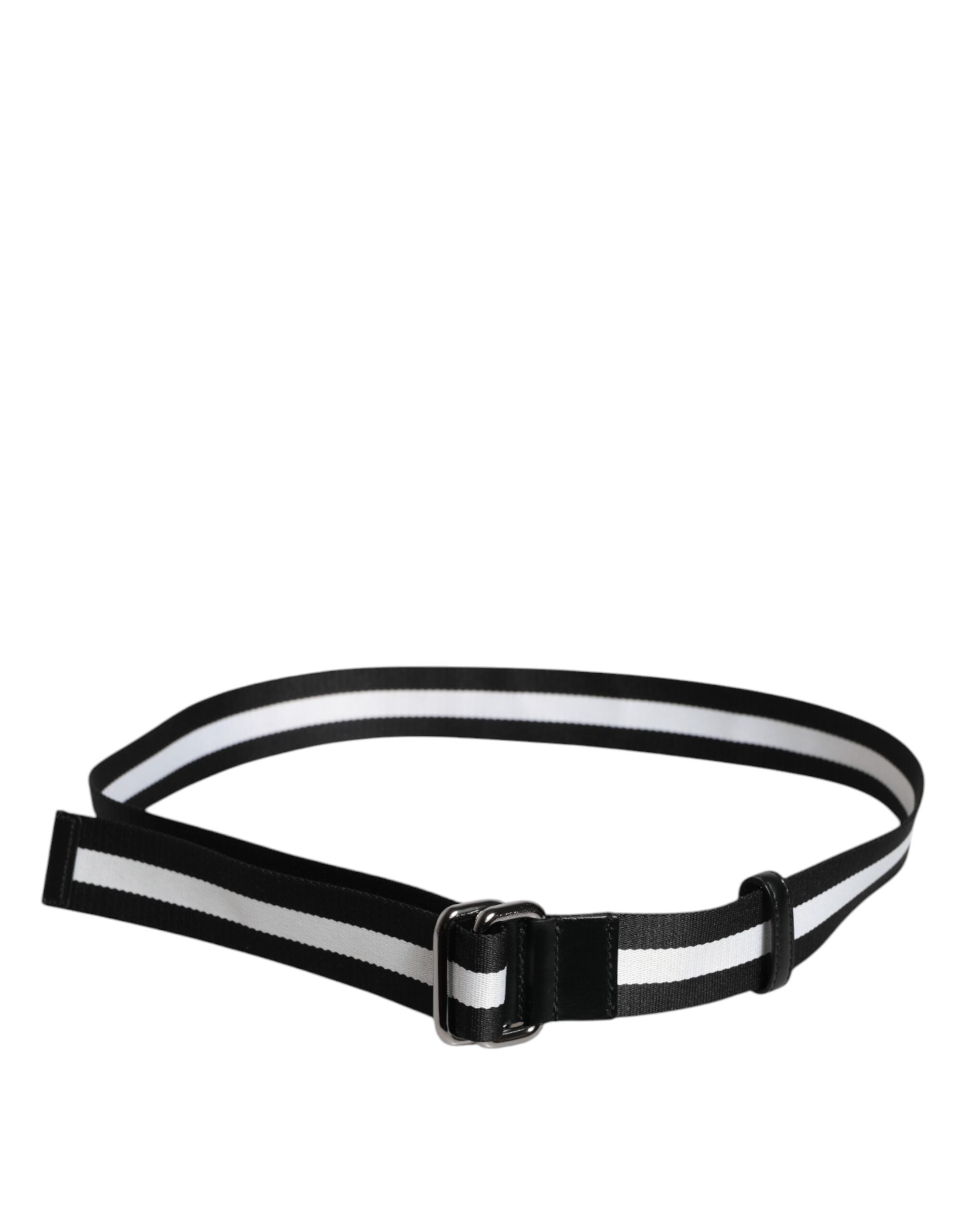 Black Yellow Logo Striped Metal Buckle Belt