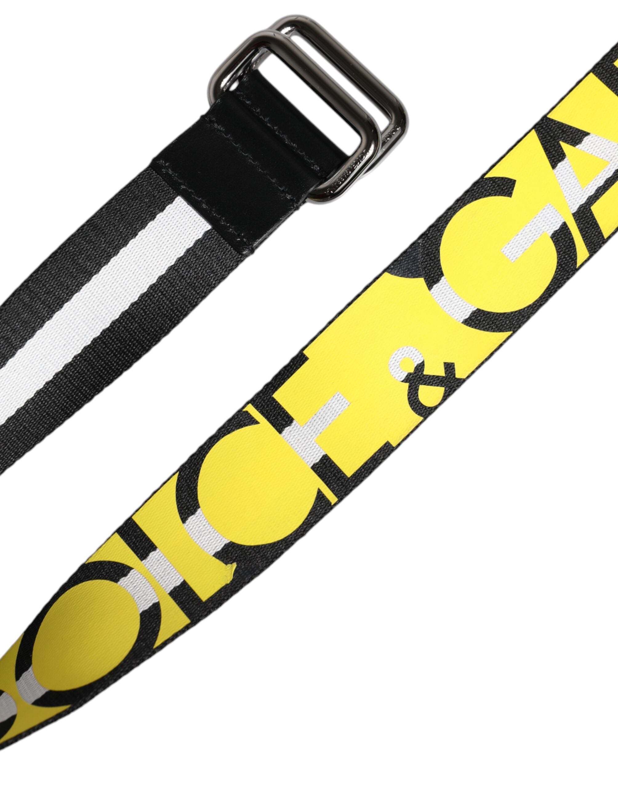 Black Yellow Logo Striped Metal Buckle Belt
