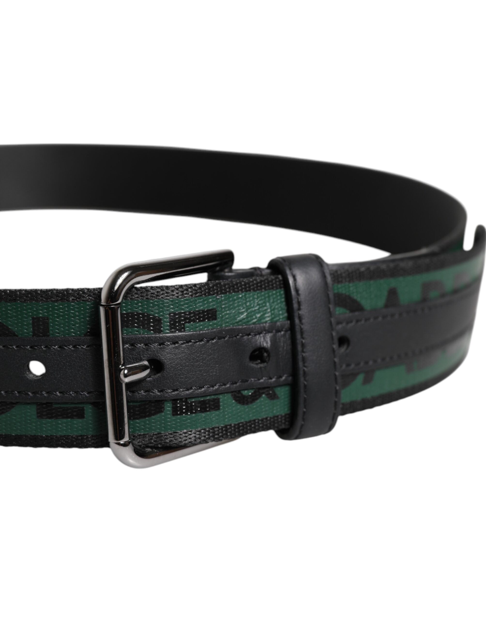 Green Black Classic Metal Logo Buckle Belt