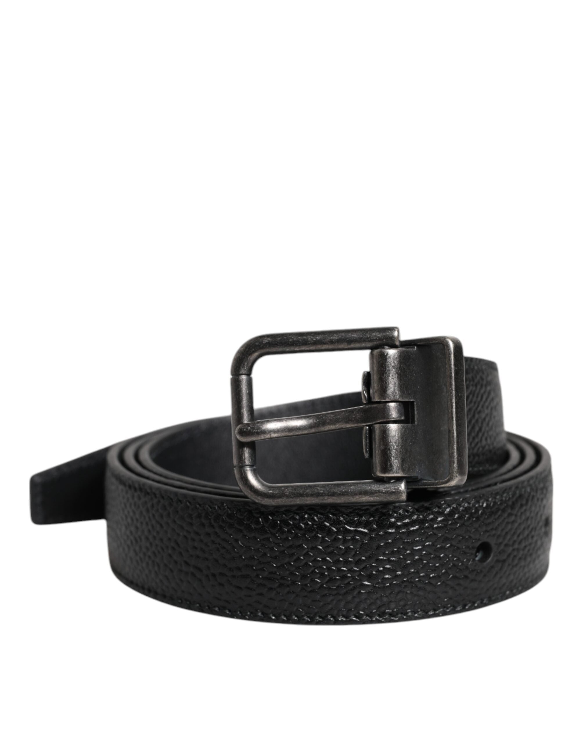 Black Calf Leather Classic Metal Buckle Belt