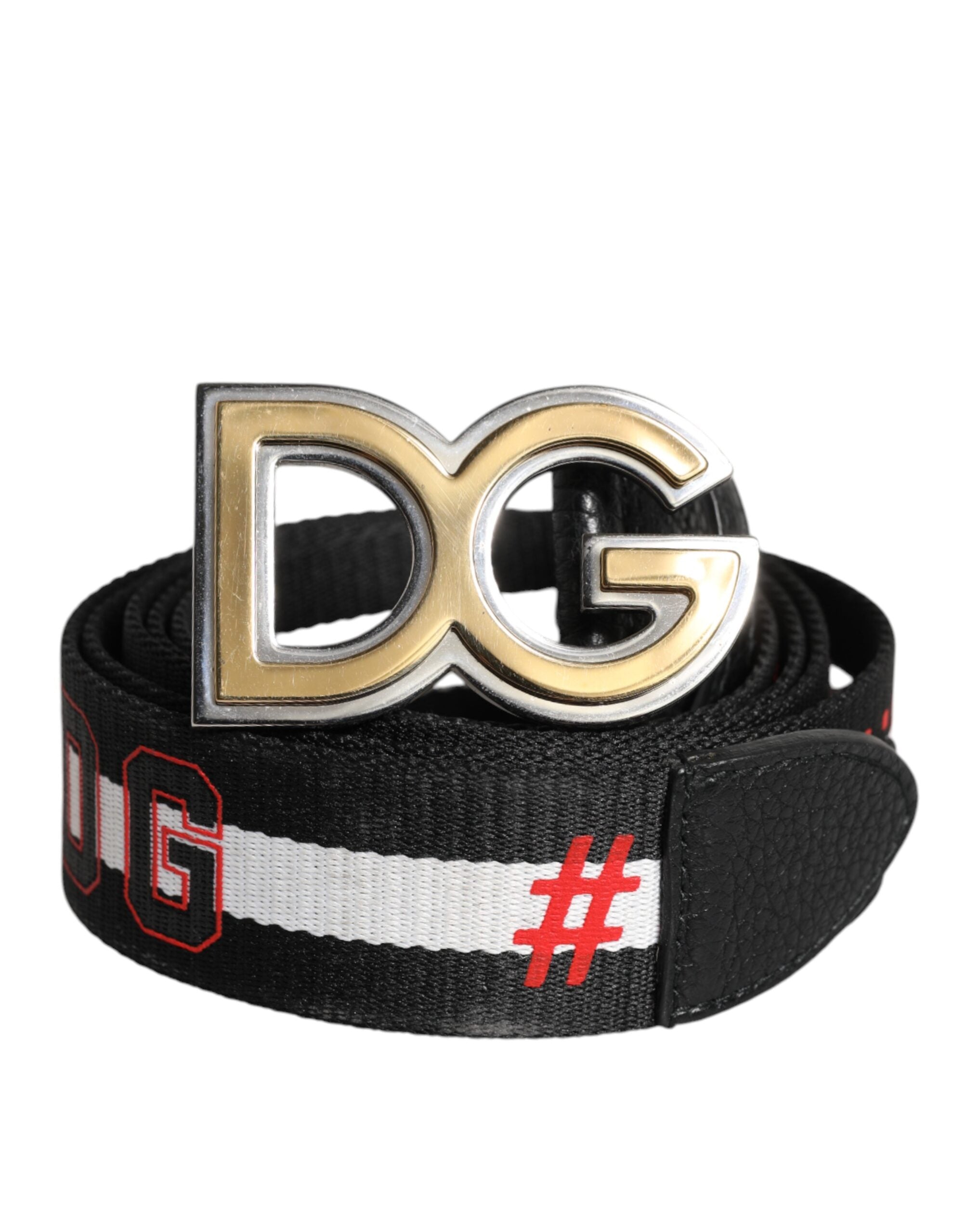 Black White Printed Metal Logo Buckle Belt