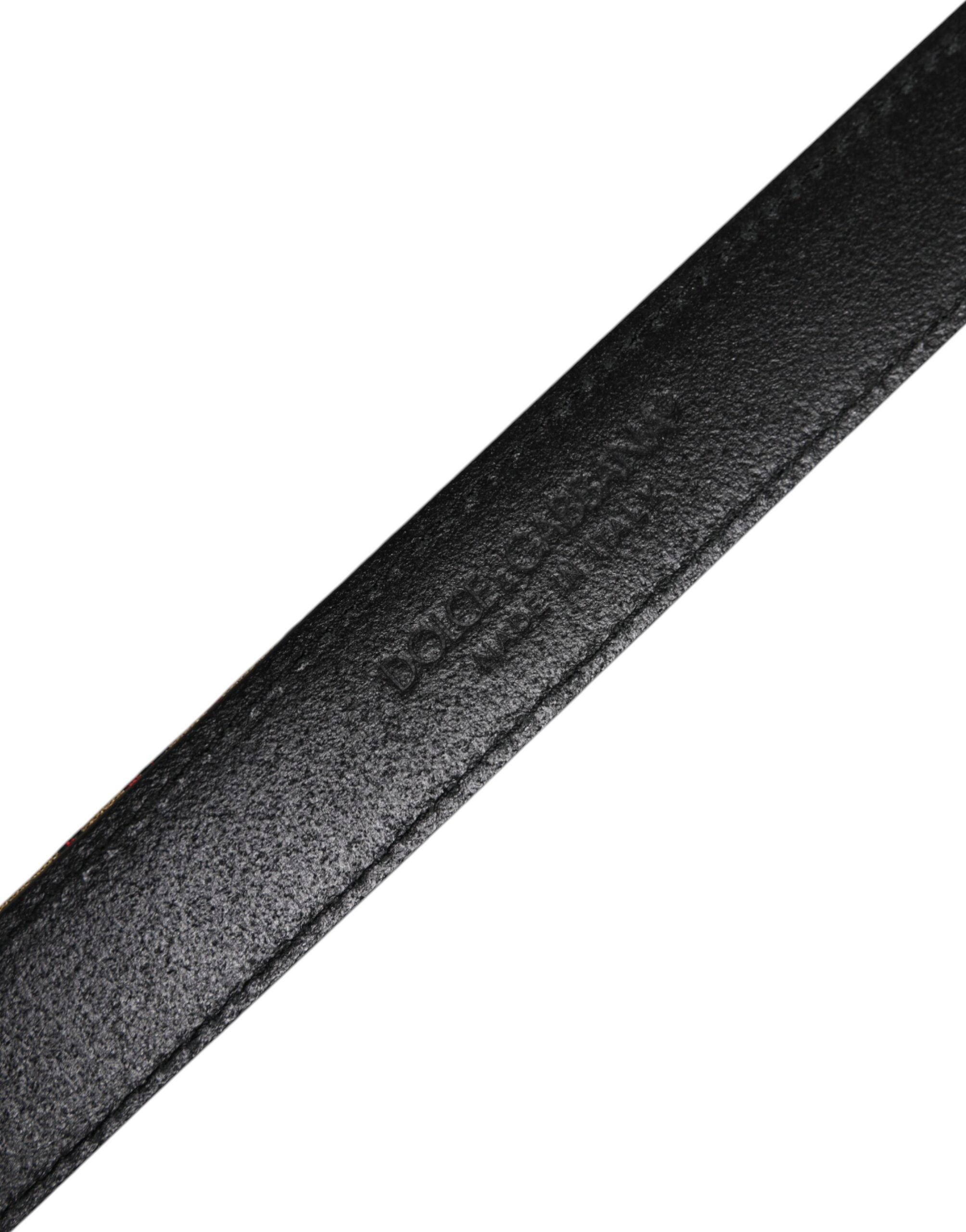 Gold Floral Jacquard Leather Metal Buckle Belt