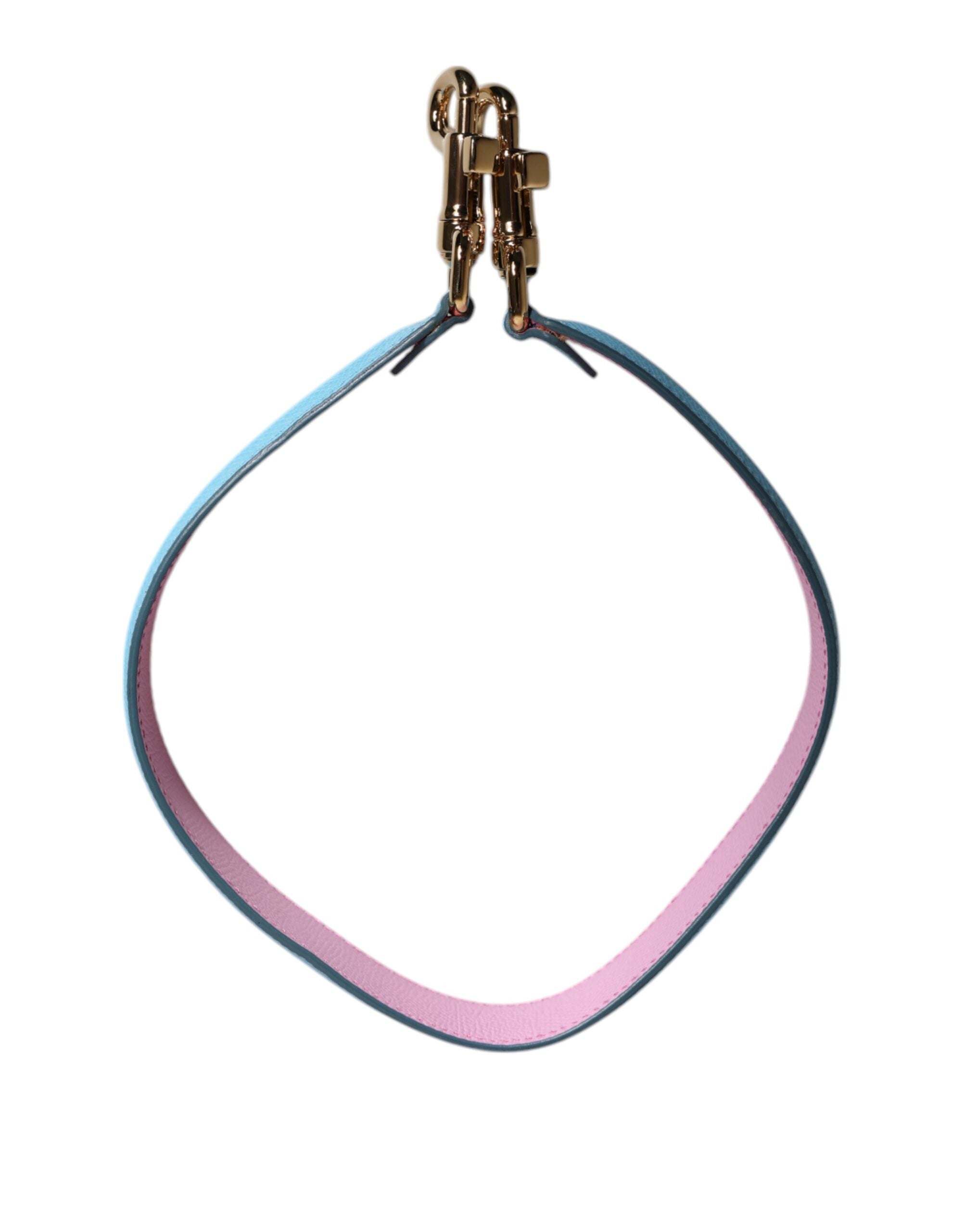 Pink Blue Leather Handle Bag Shoulder Strap