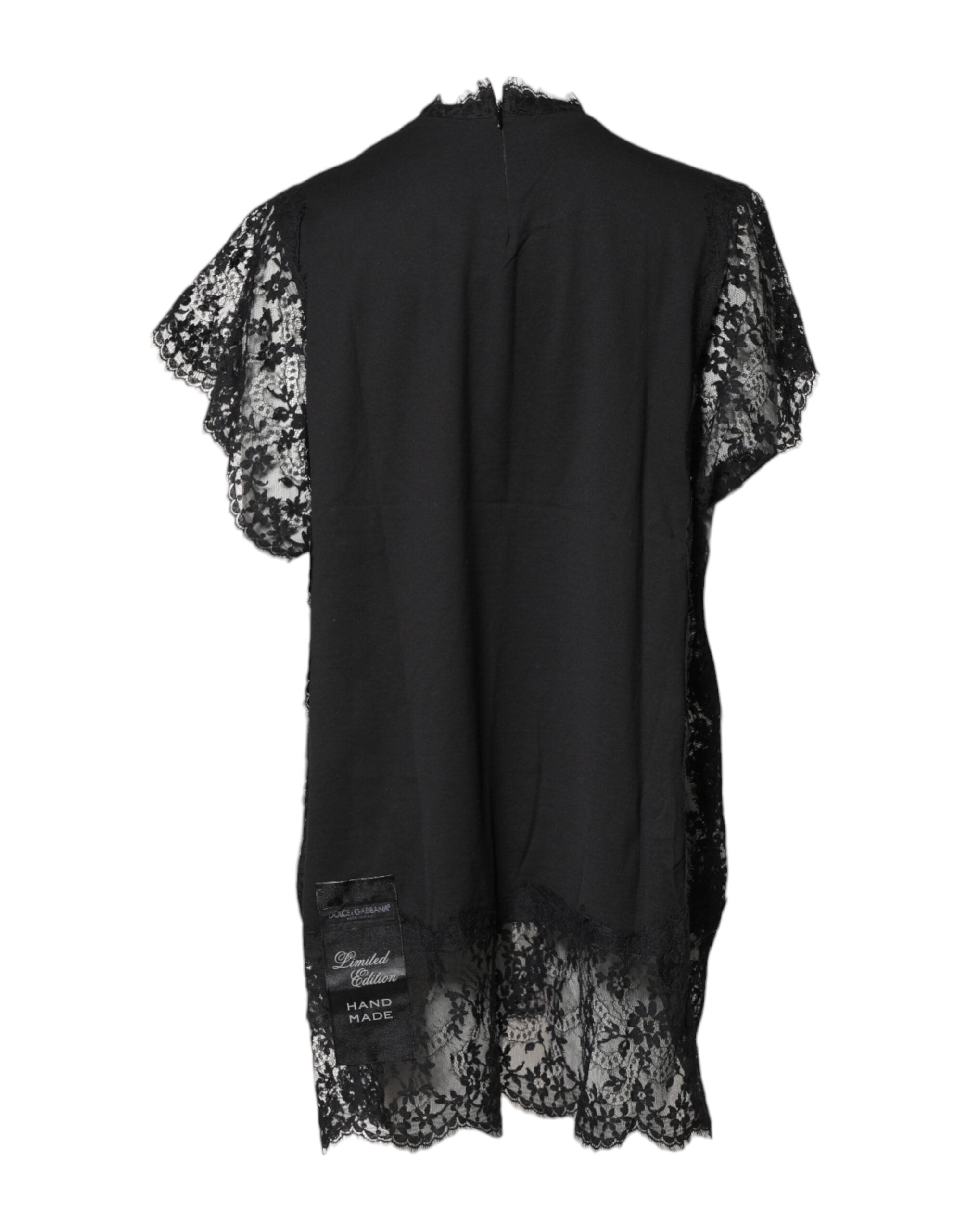 Black Lace Sheer Sacred Heart Crew Neck Top