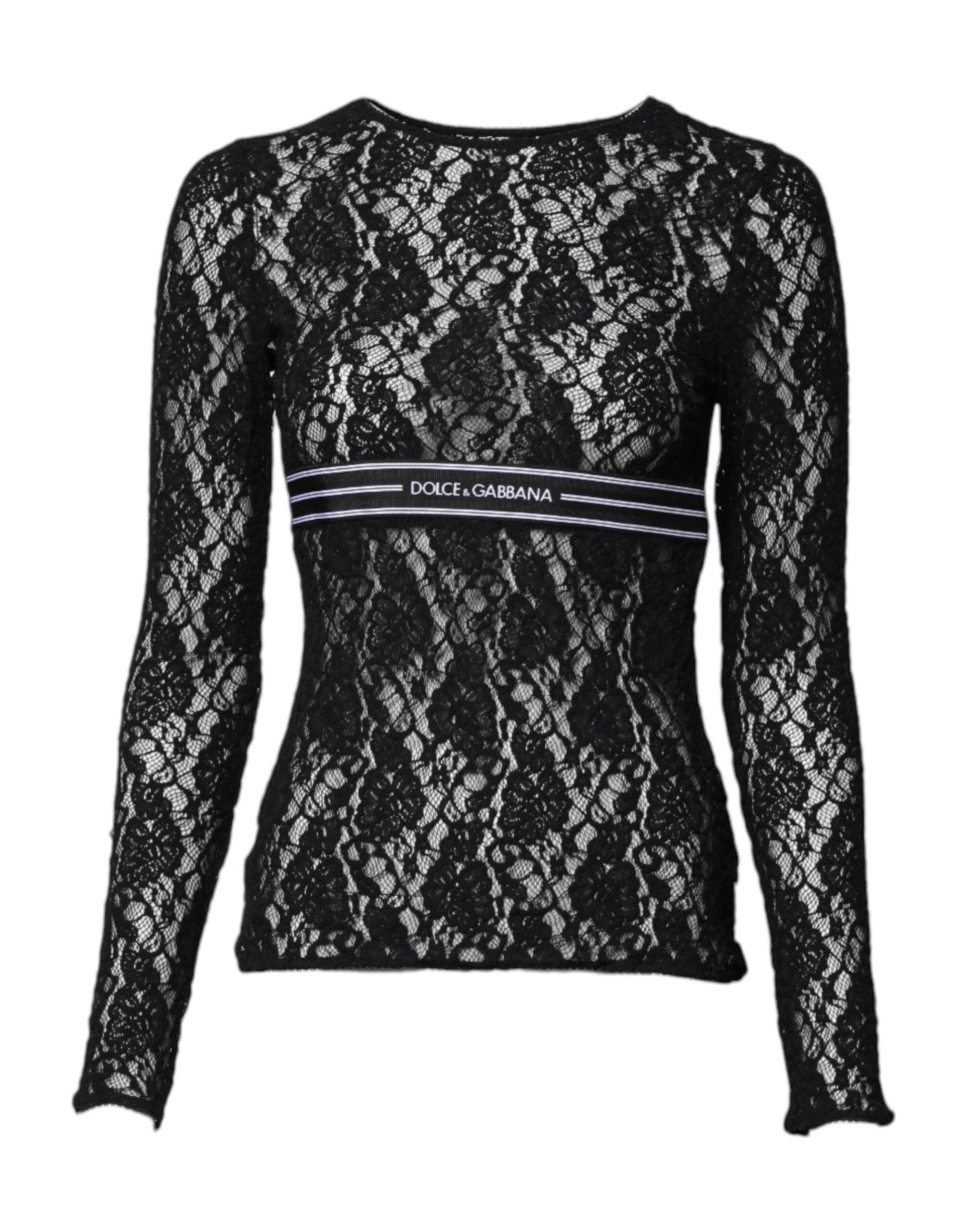Black Floral Lace Long Sleeves Pullover Top
