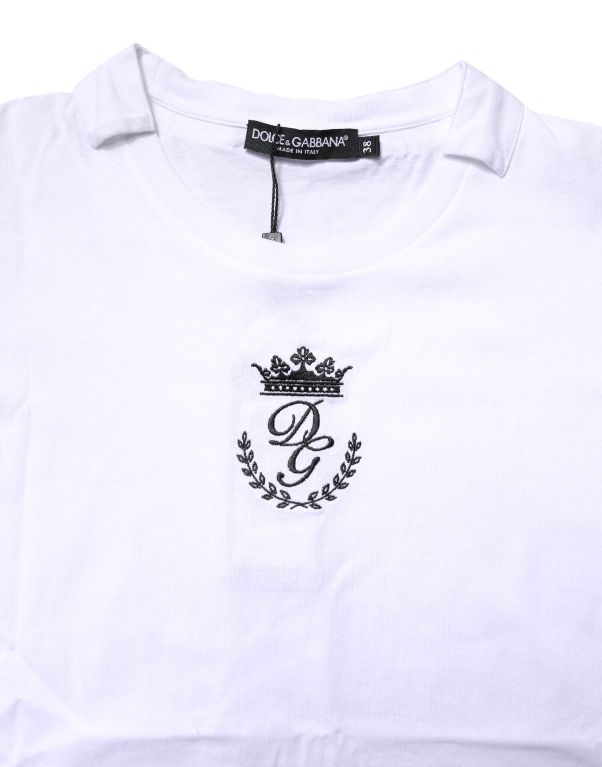 White Logo Crown Cotton Crew Neck T-shirt