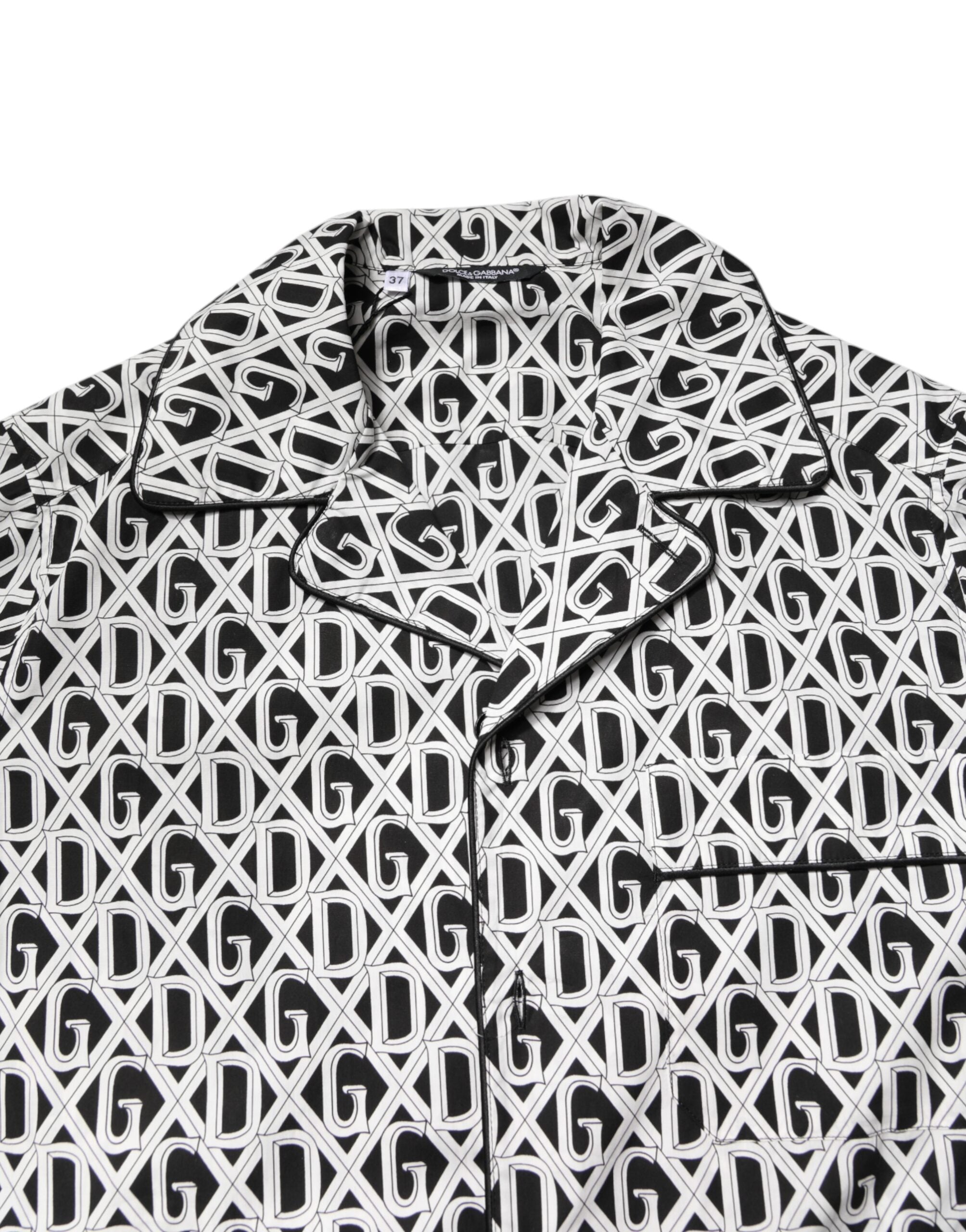 Black White DG Print Cotton Pajama Set Sleepwear