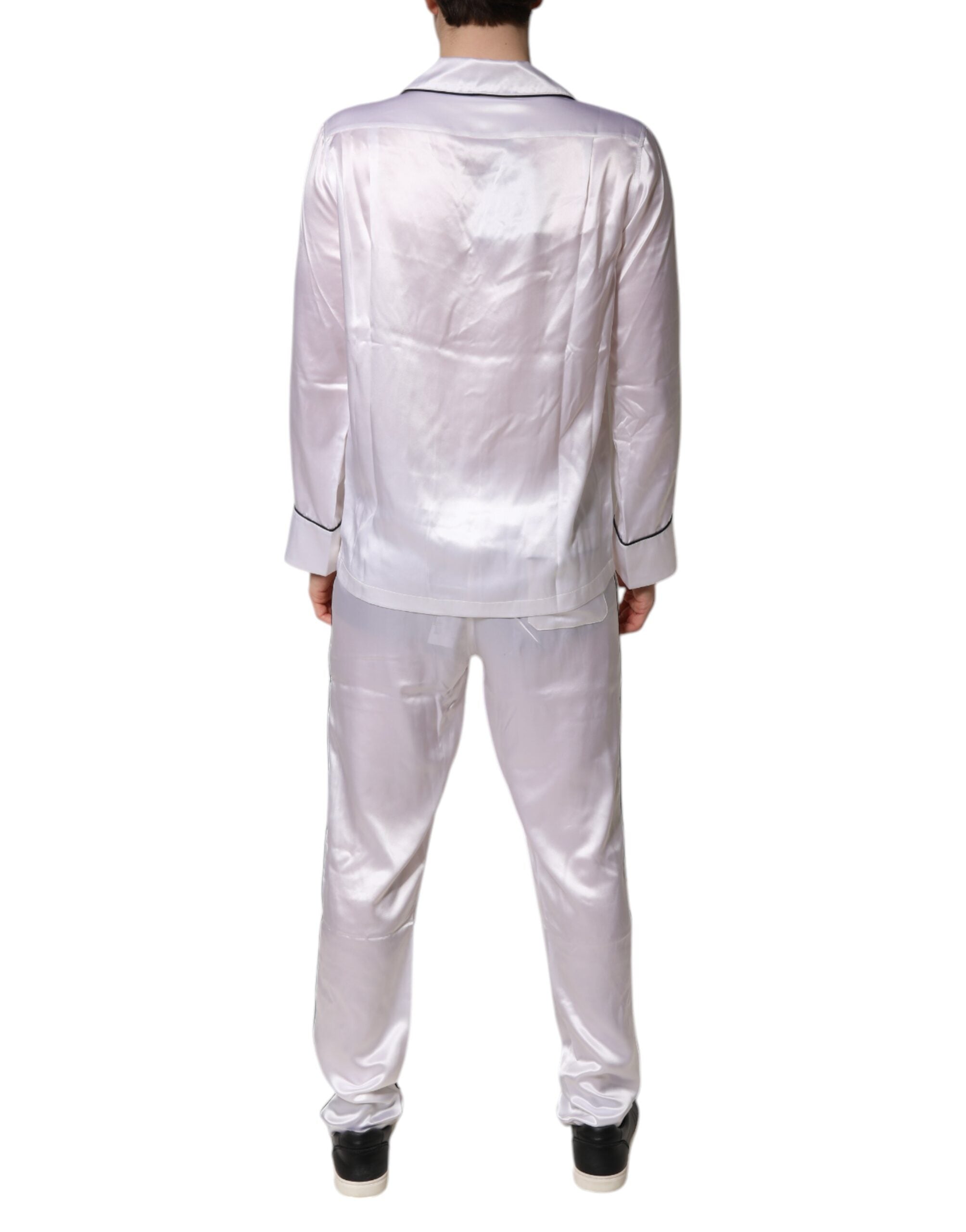 White Satin Silk Men Pajama Set Sleepwear