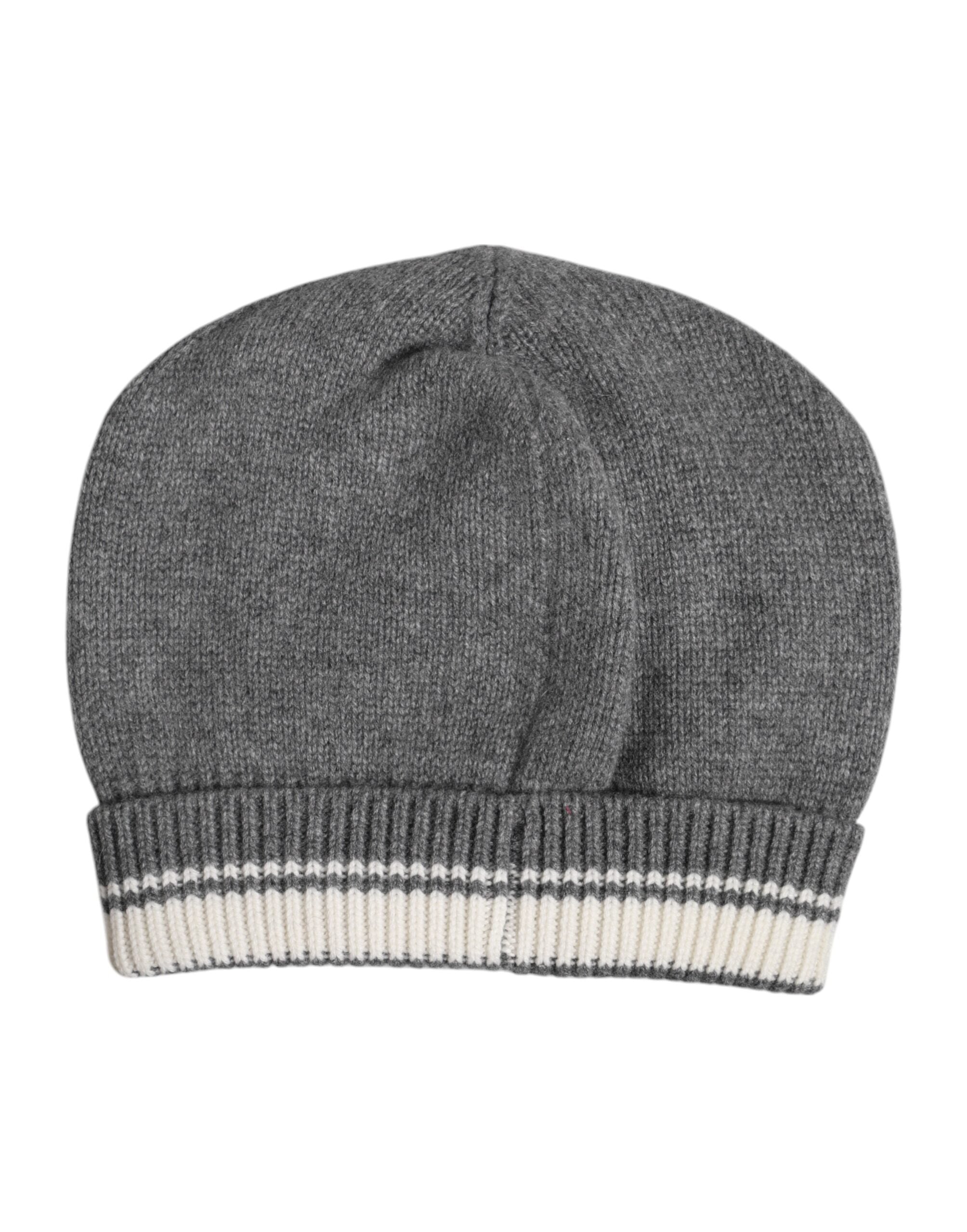 Gray Cashmere Knitted Winter Beanie Hat