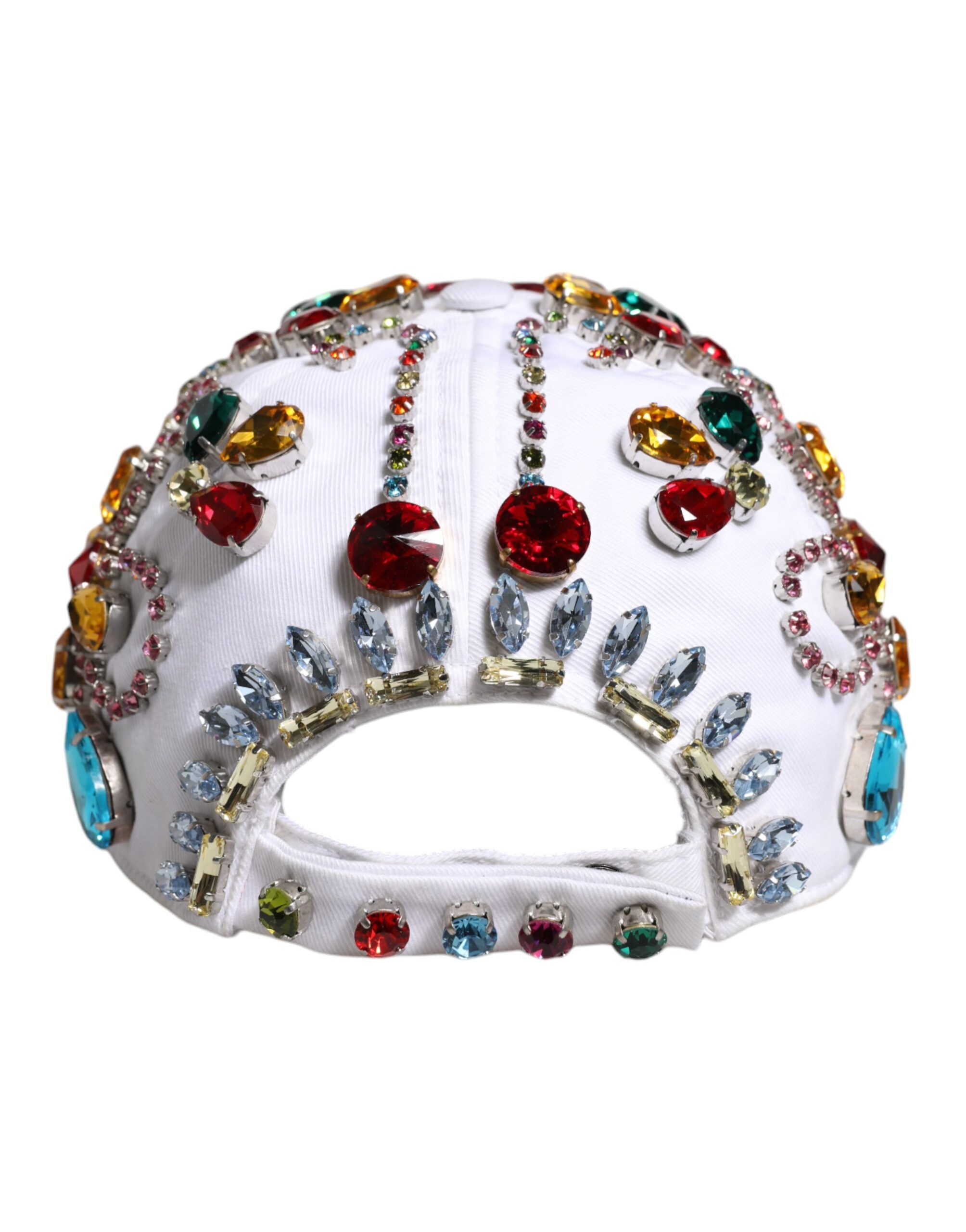 White Multicolor Crystal Embellish Baseball Cap