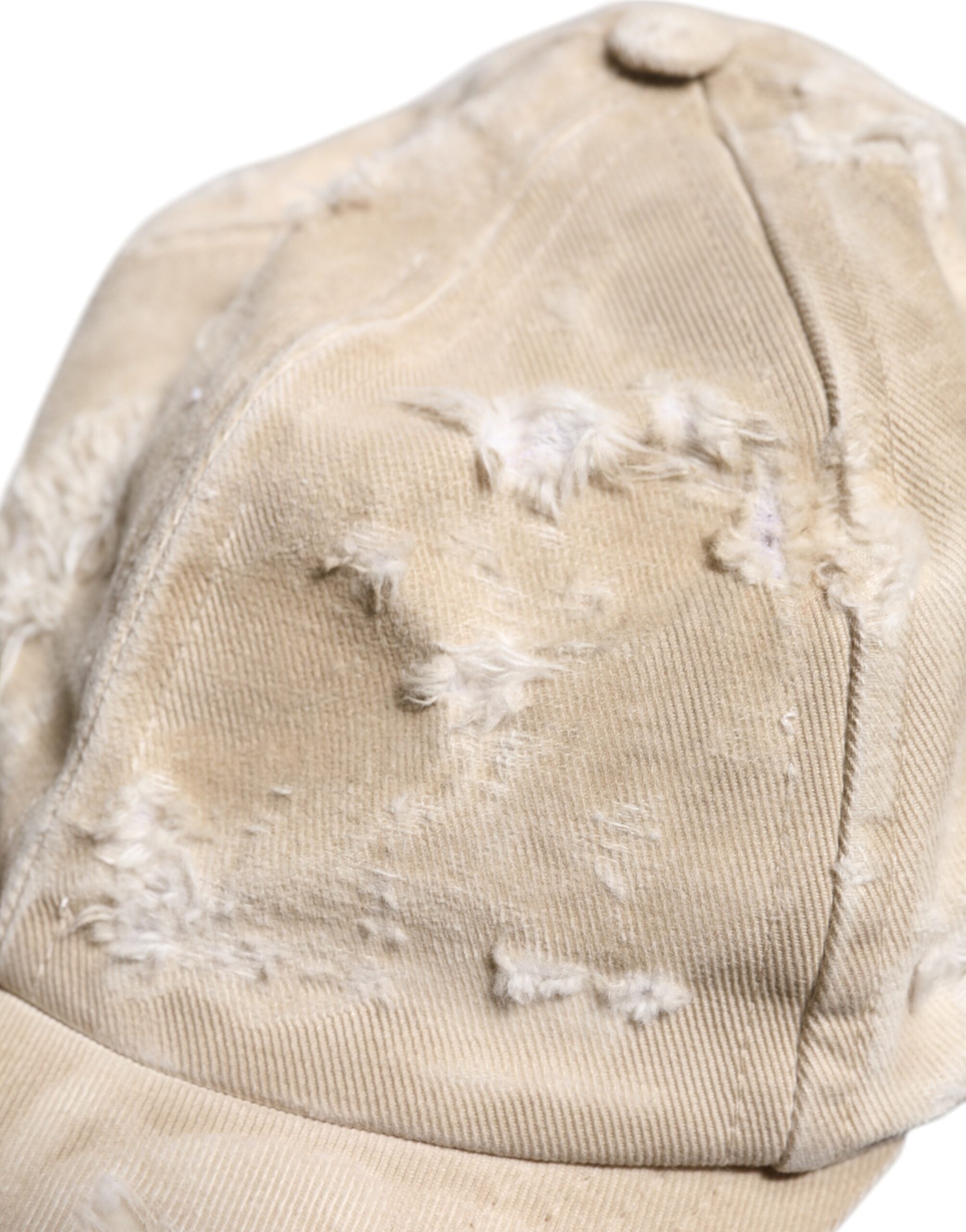 Beige Tattered Cotton 6 Panels Baseball Cap
