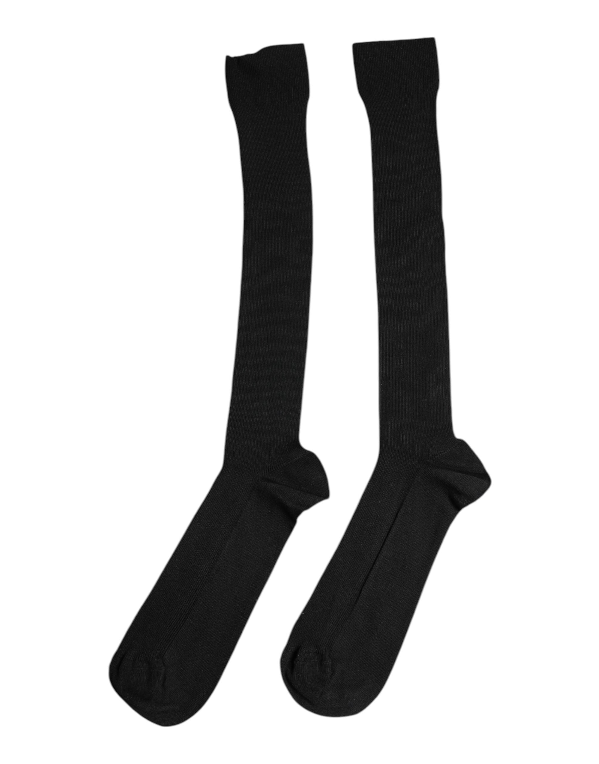 Black Viscose Logo Over The Calf Socks