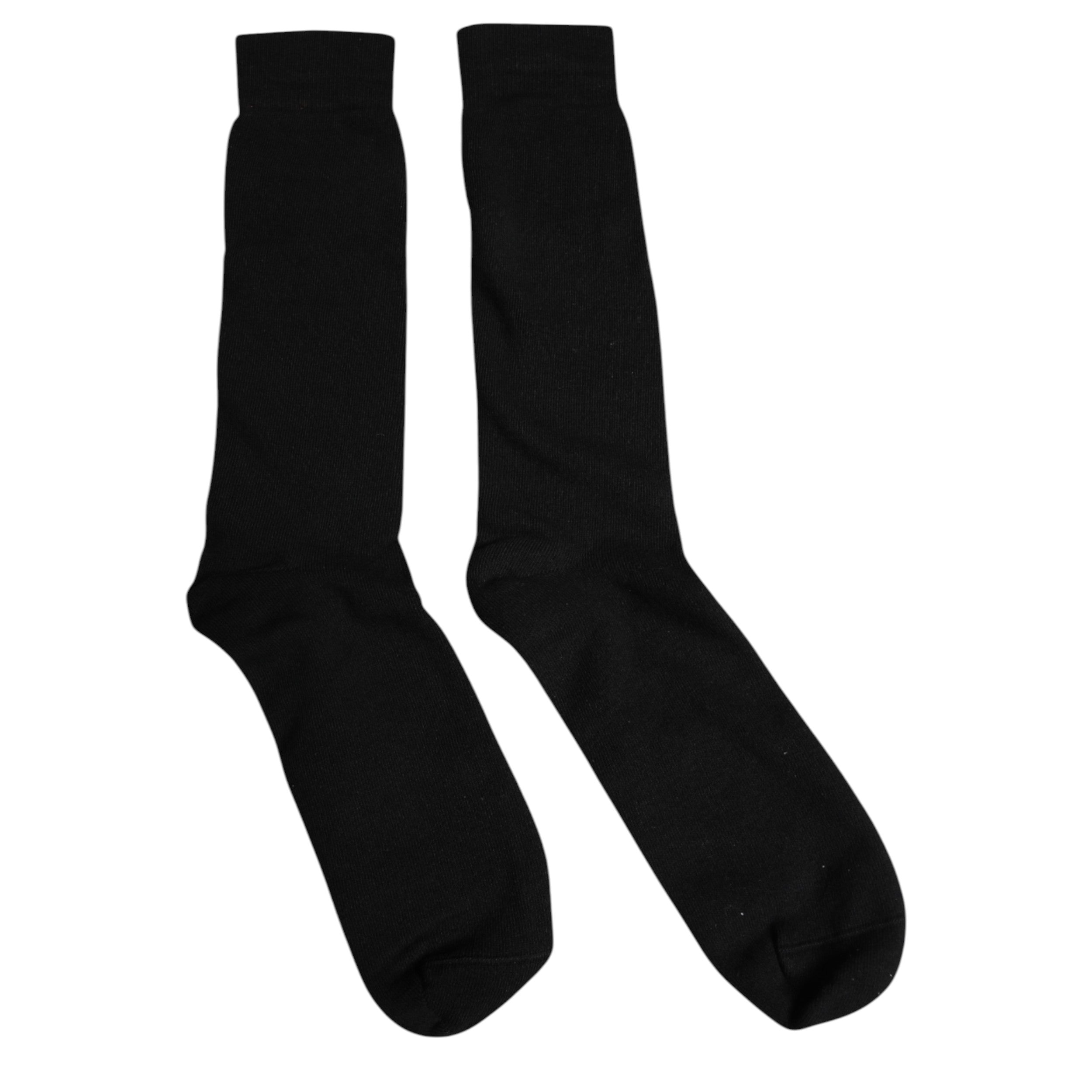 Black Solid Cotton Mid Calf Men Socks