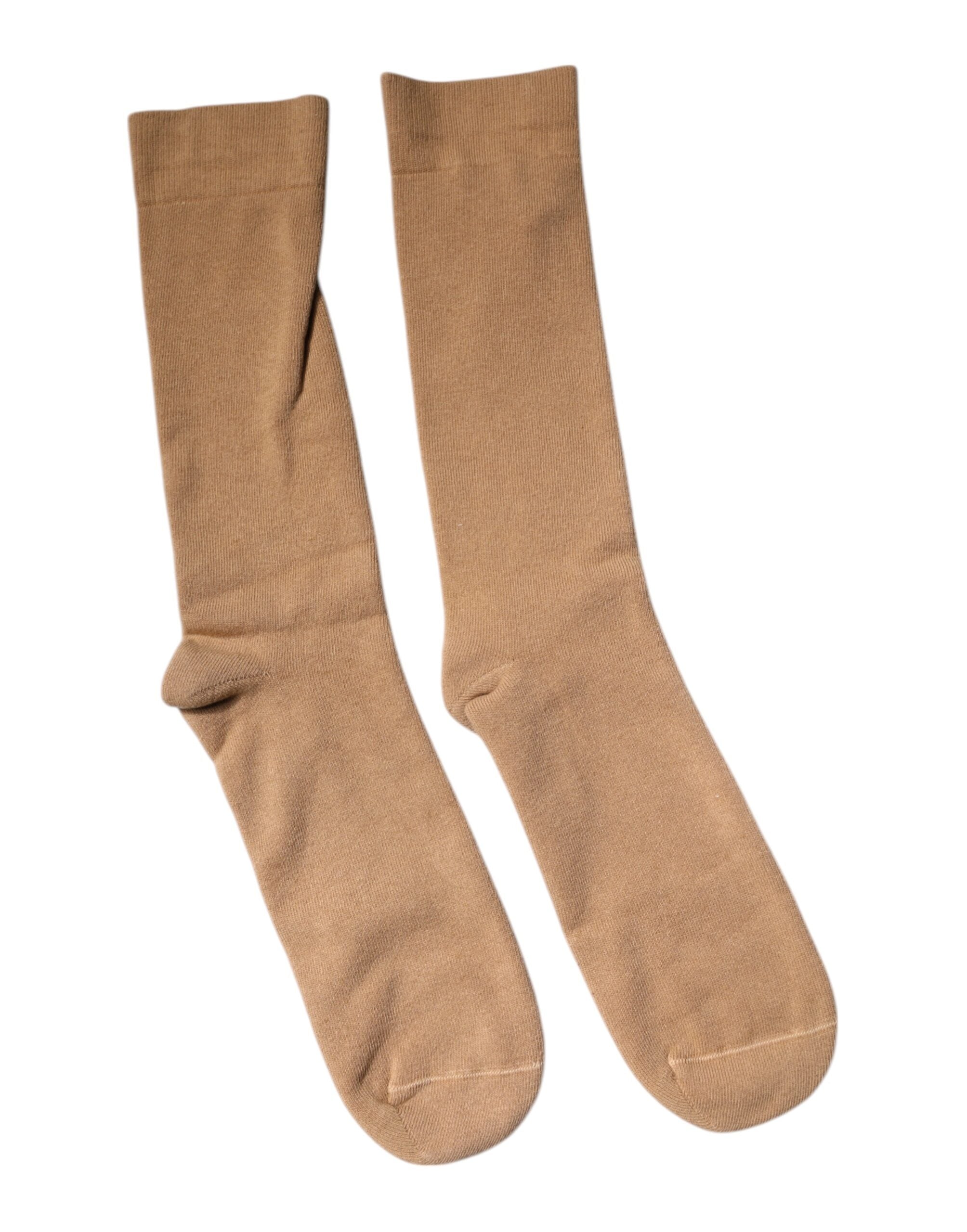 Brown Solid Cotton Mid Calf Men Socks