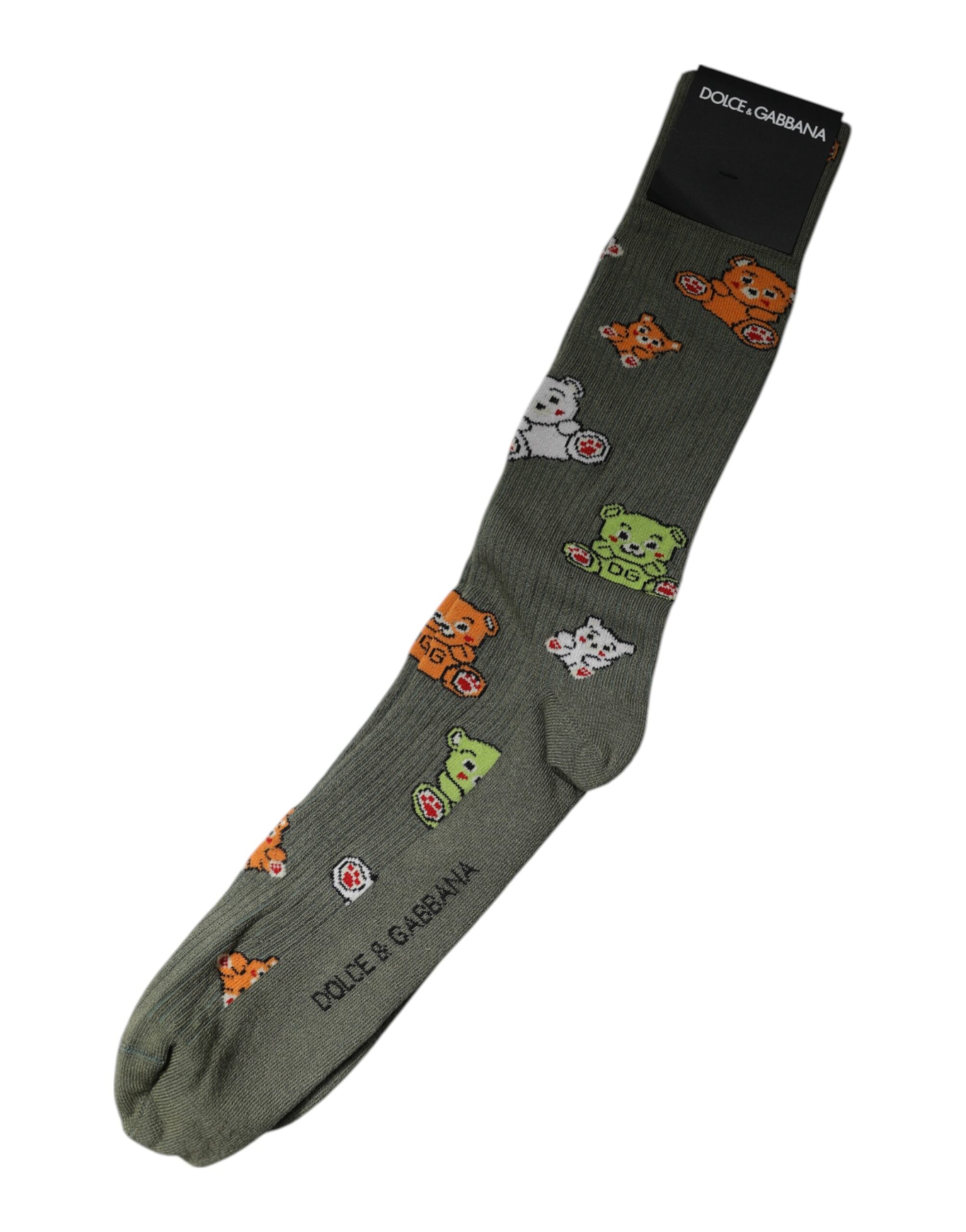 Green Nylon DG Bear Printed Mid Calf Socks