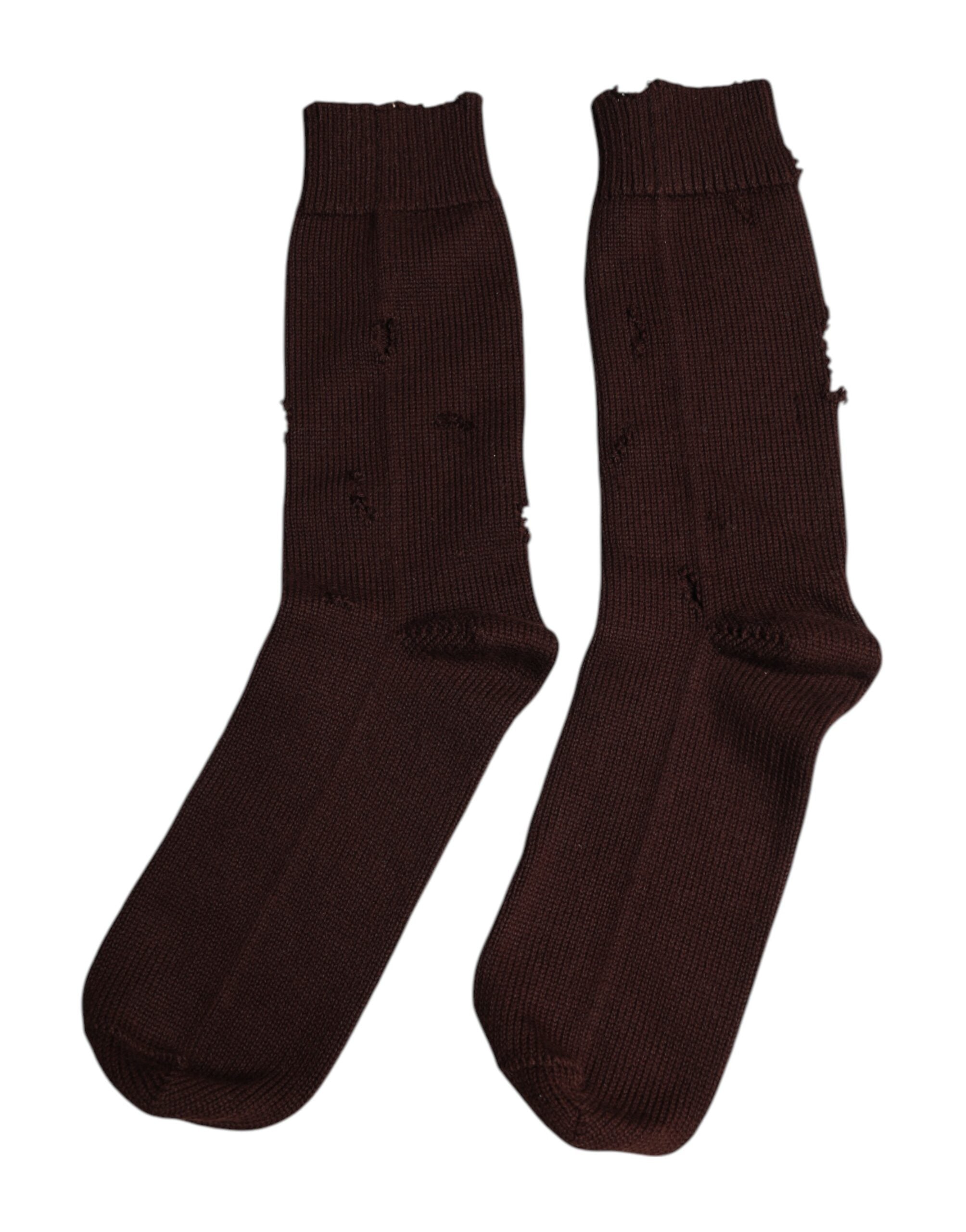 Brown Solid Cotton Stretch Mid Calf Socks