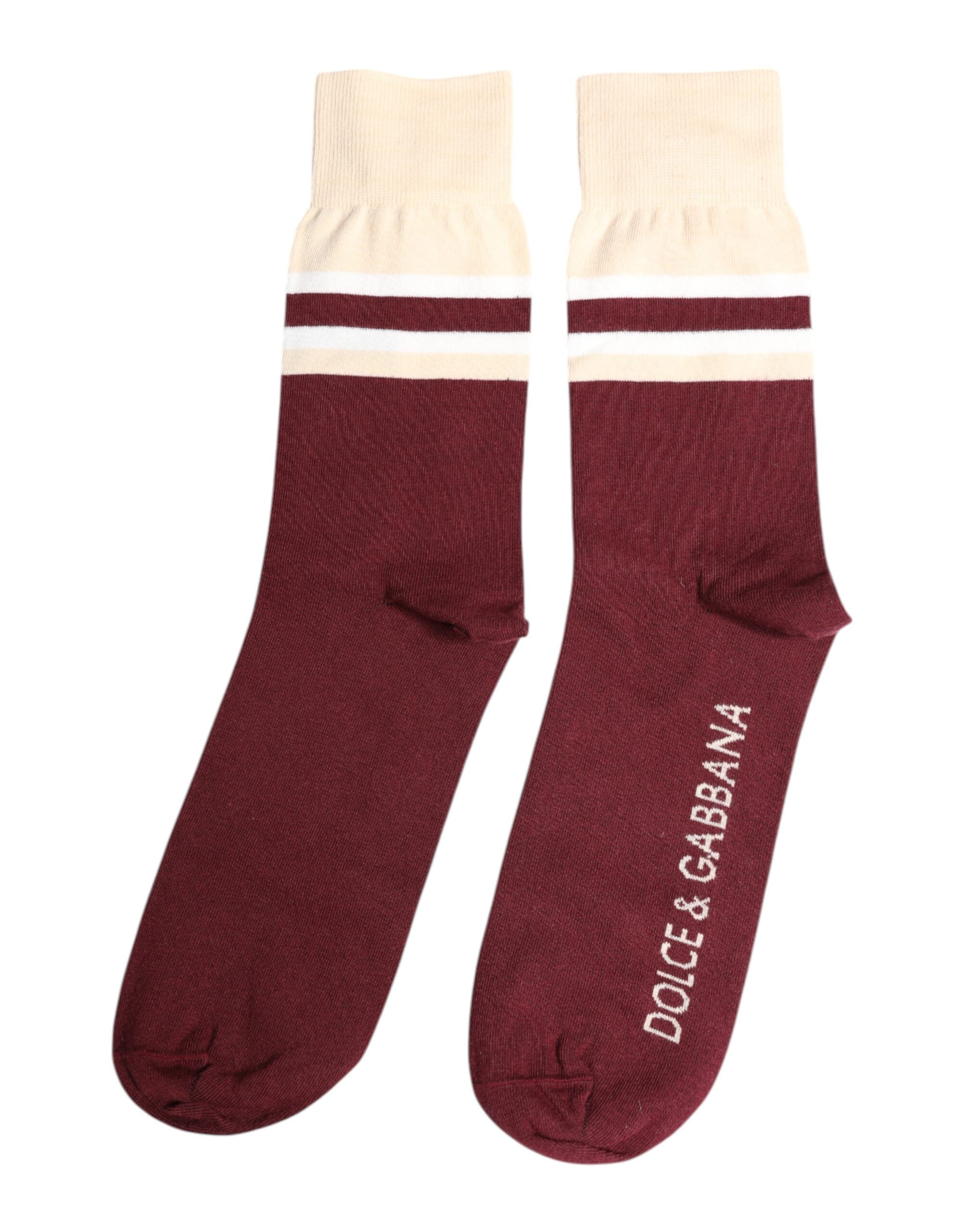 Burgundy Stretch Logo Print Mid Calf Socks