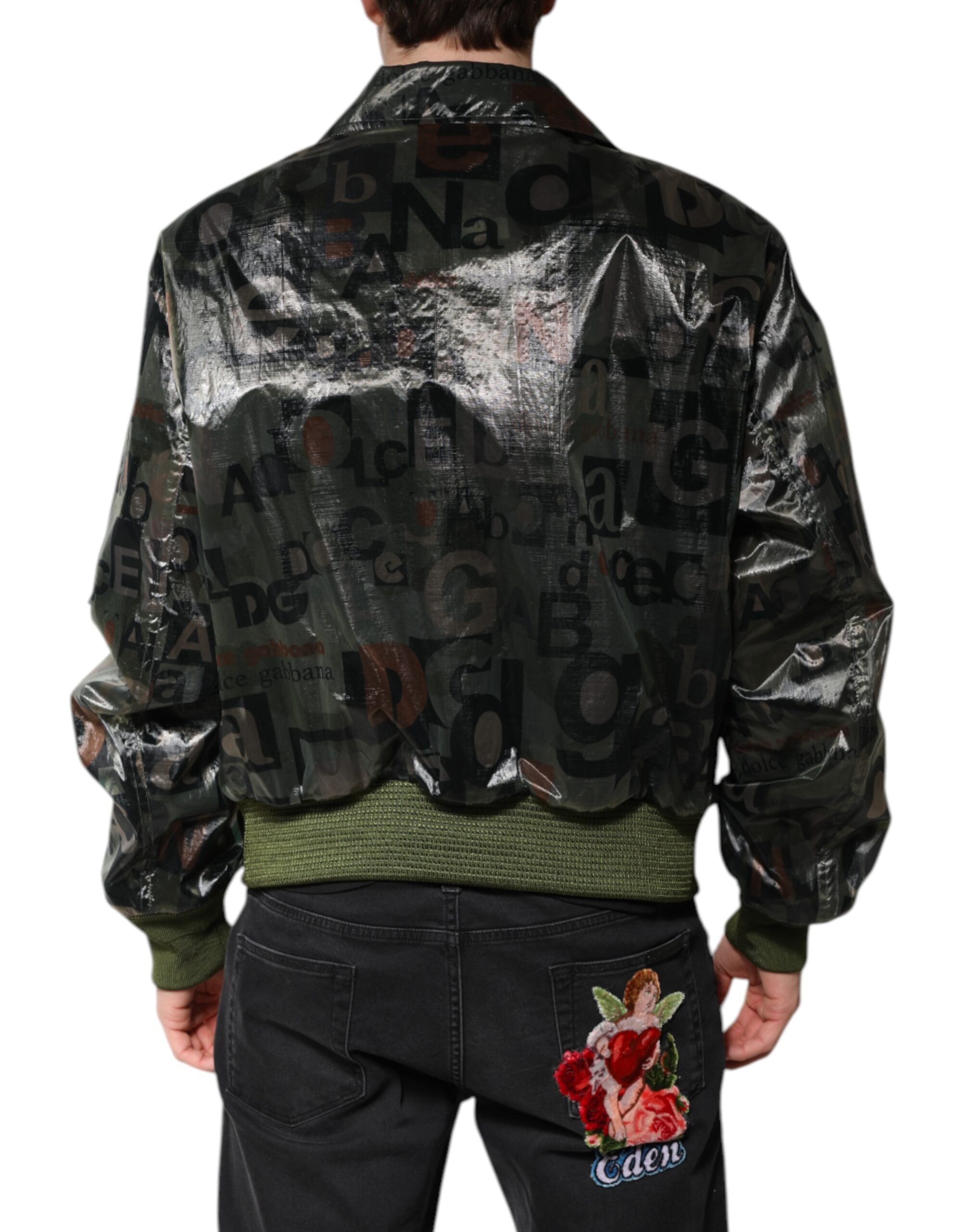 Green DG Logo Print Bomber Full Zip Jacket