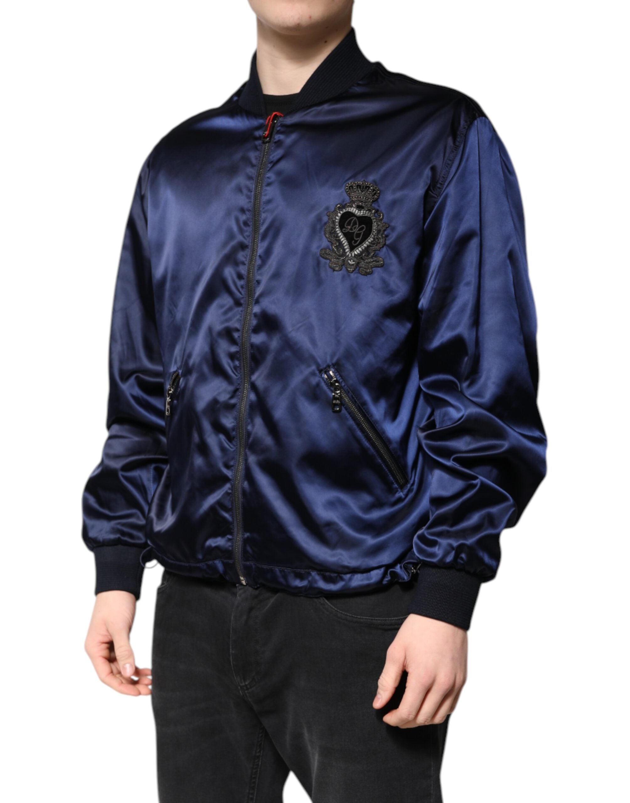 Blue Nylon DG Crown Full Zip Bomber Jacket
