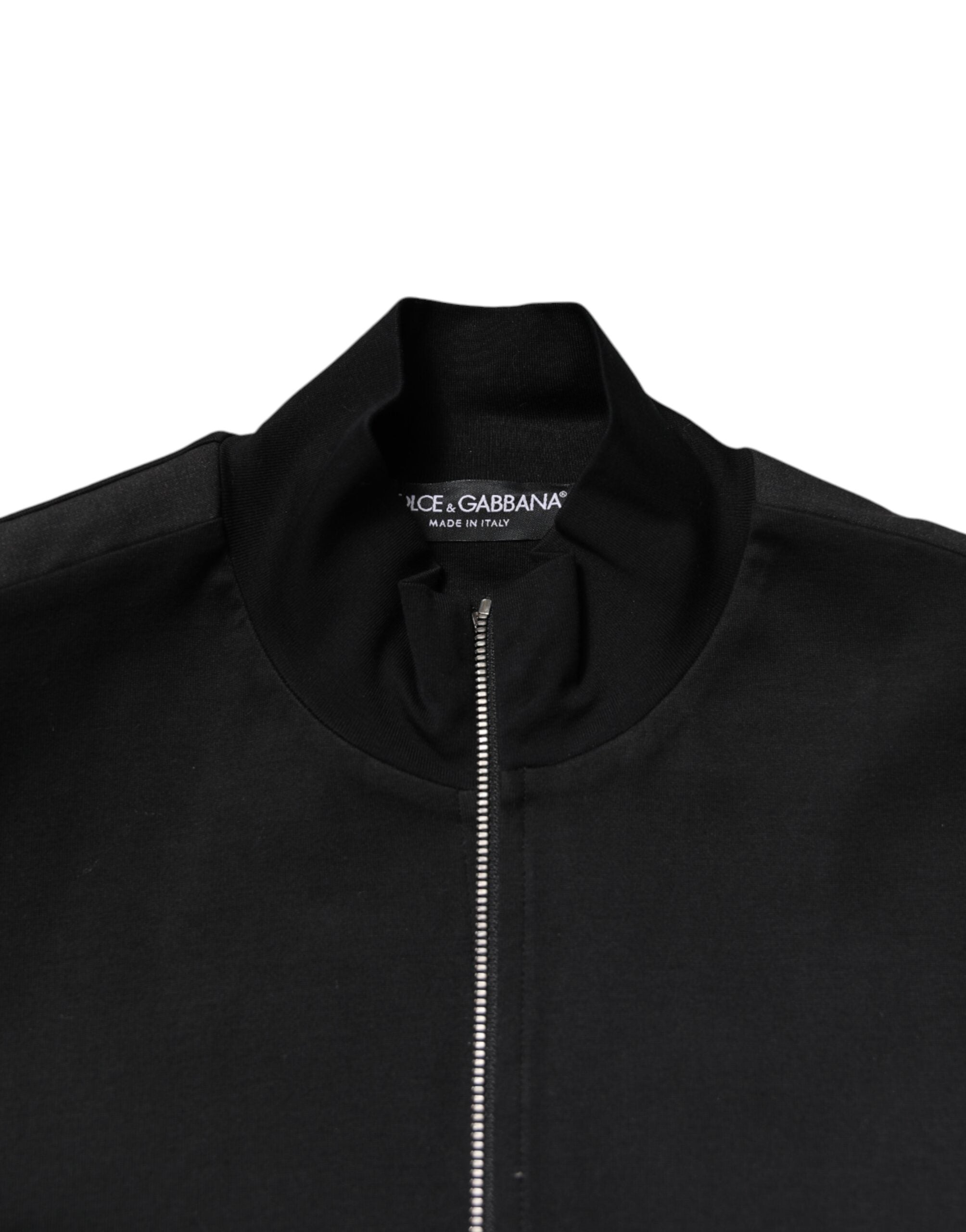 Black Cotton Logo Full Zip Men Bomber Jacket
