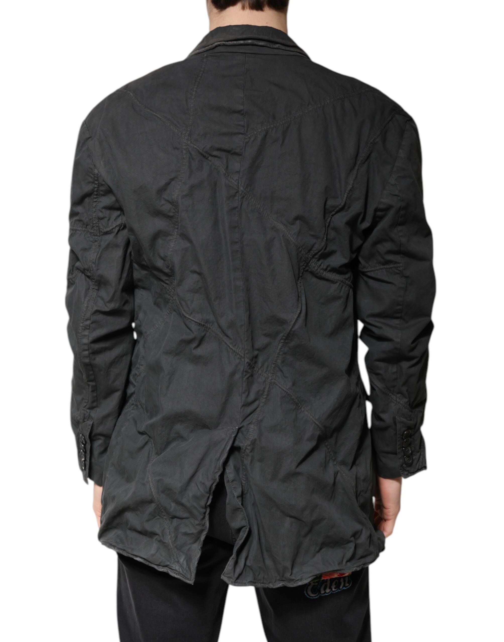 Black Solid Cotton Collared Coat Jacket