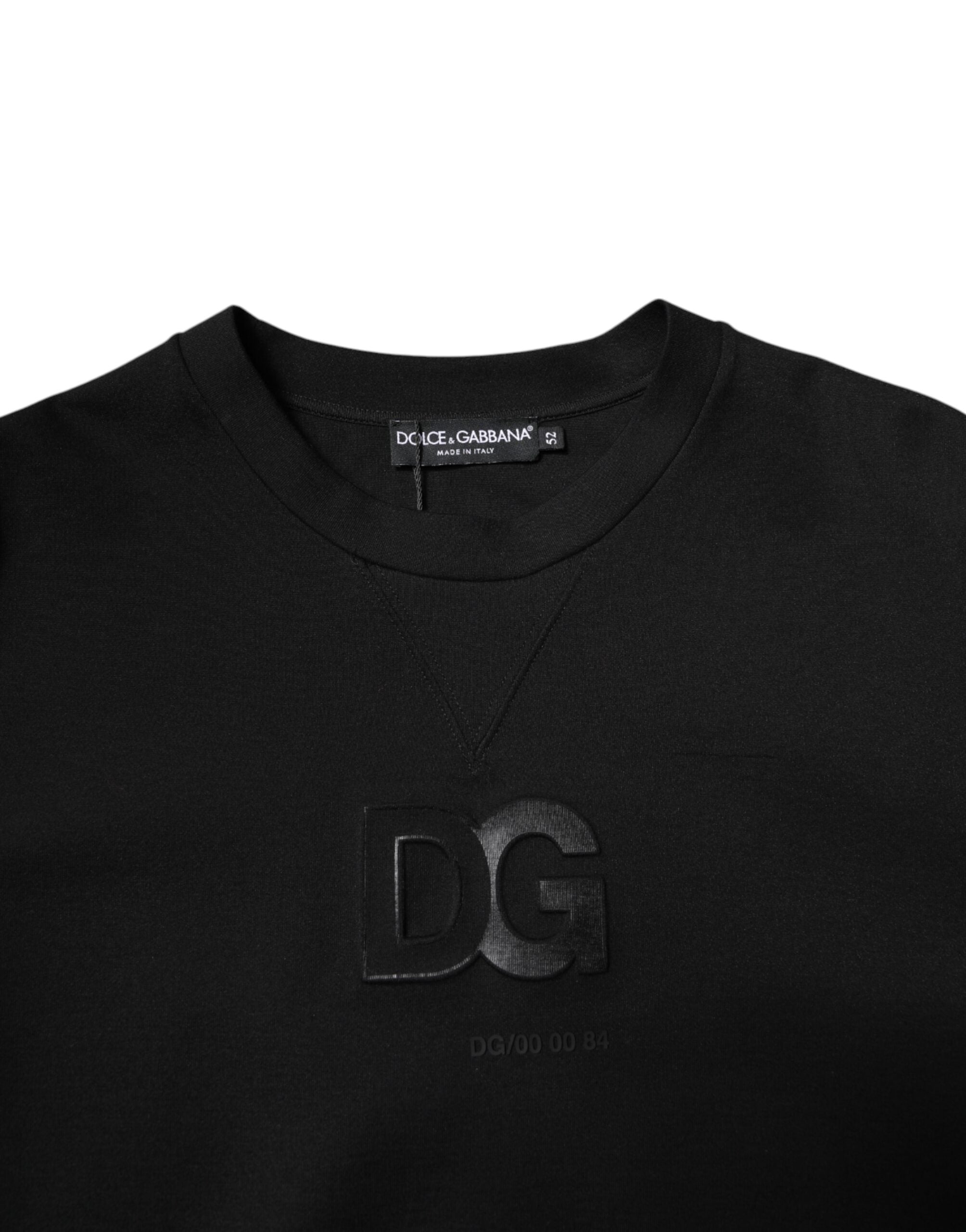 Black Cotton DG Crew Neck Pullover Sweater