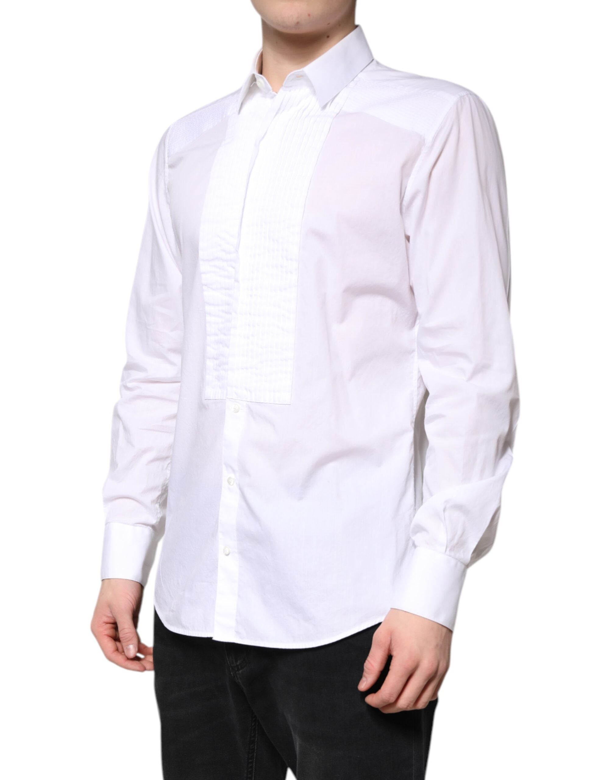 White GOLD Cotton Poplin Bib Men Dress Shirt