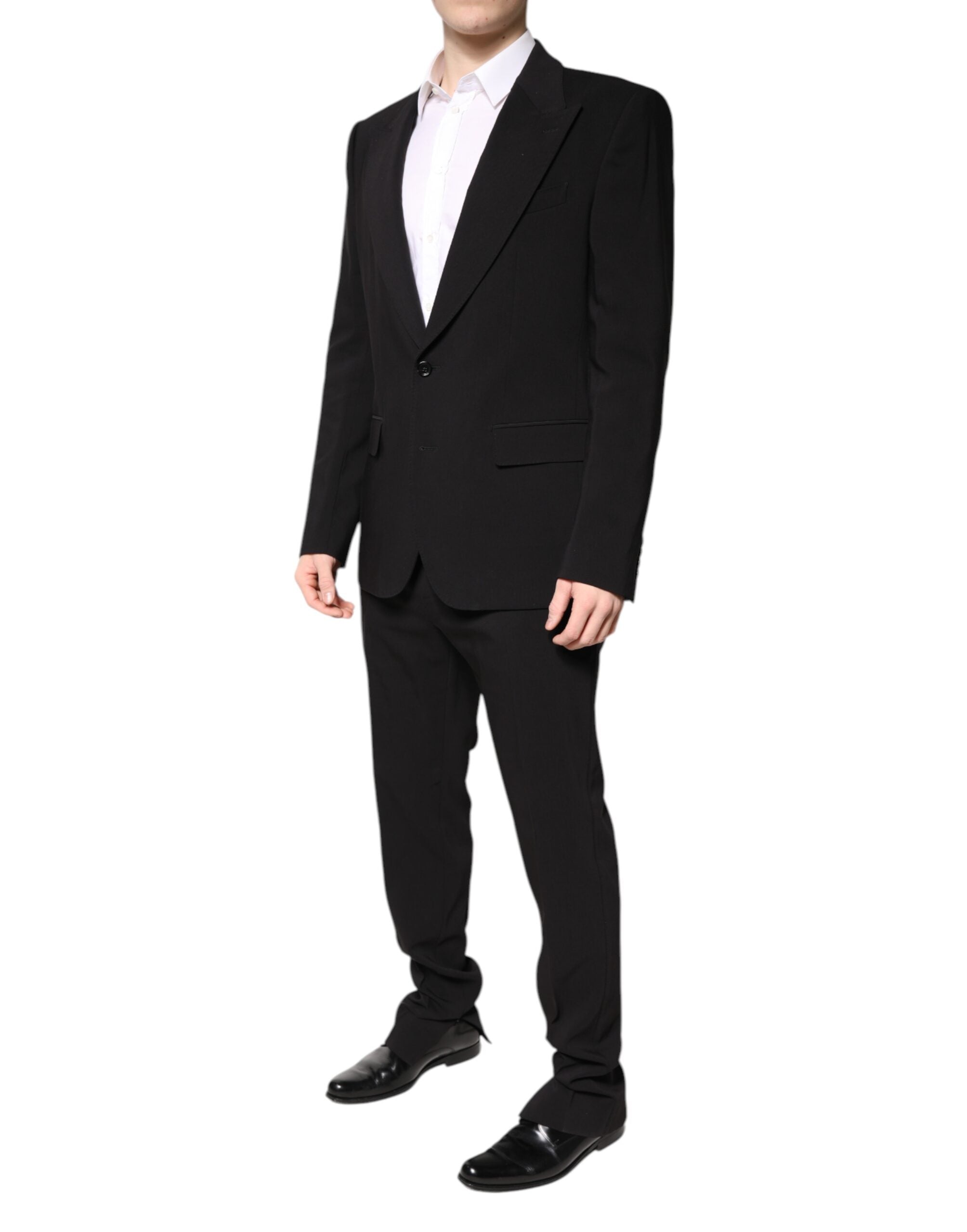 Black Cotton Single Breasted 2 Piece Suit