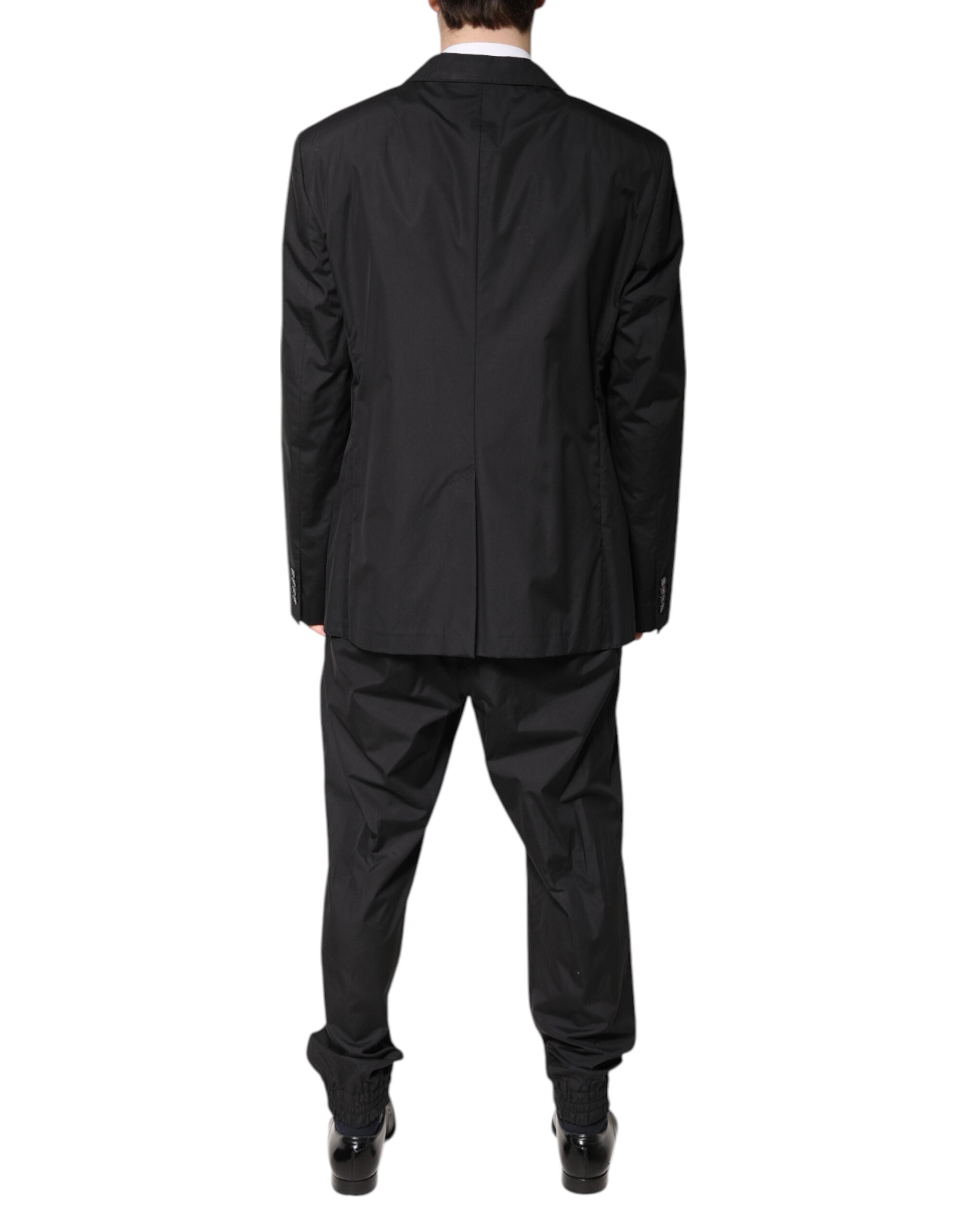 Black Cotton Single Breasted 2 Piece Suit