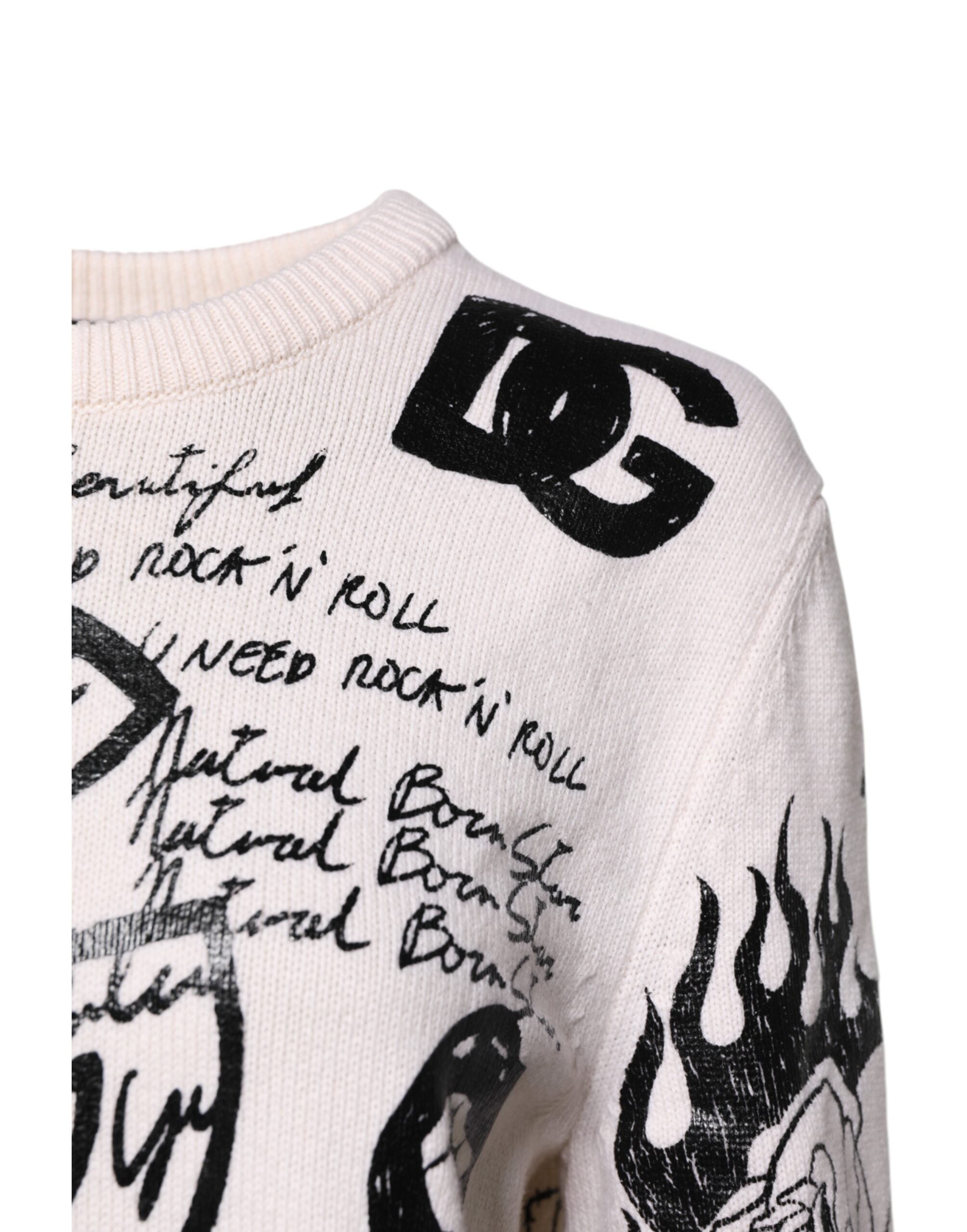 White Black Logo Print Women Pullover Sweater