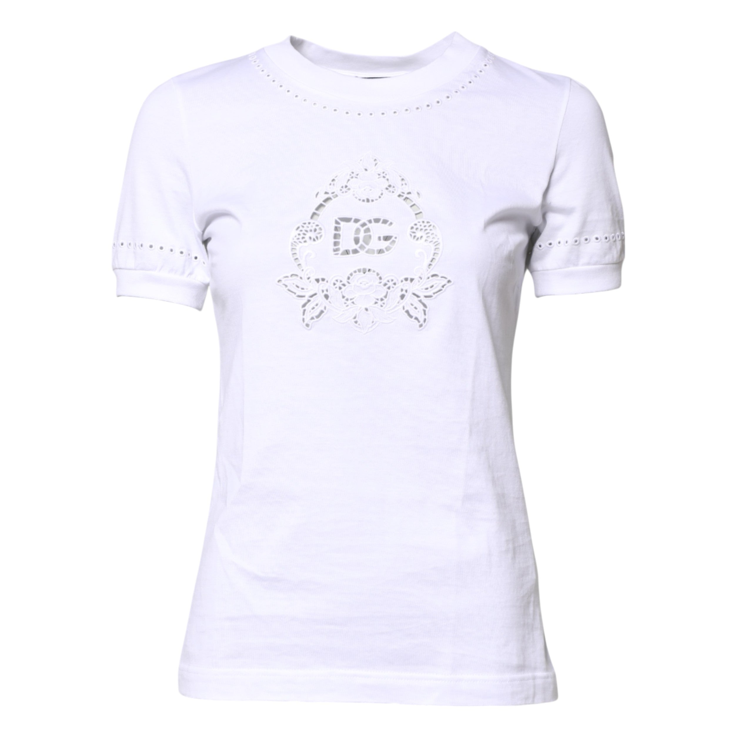 White Cotton Floral Logo Crew Neck T-shirt