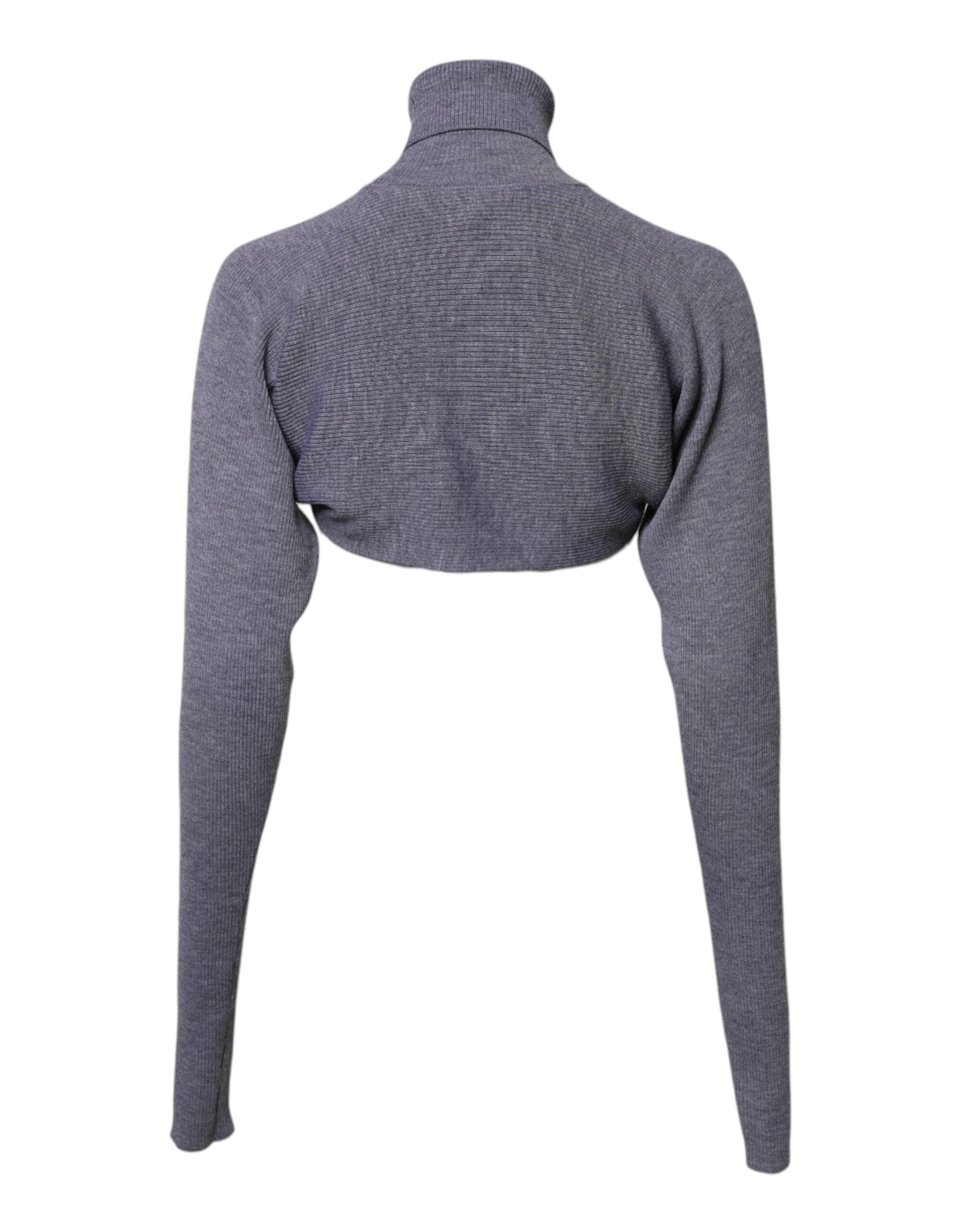 Gray Wool Knit Turtleneck Cropped Top Sweater